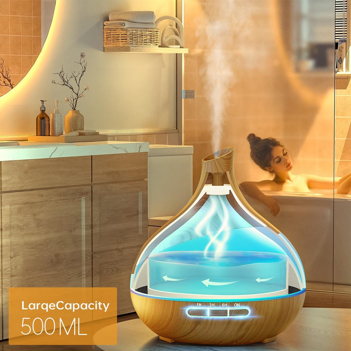 Noahstrong 550ml Essential Oil Diffuser, Brown Wood Oil Diffuser for Large Room Cool Mist Humidifier Air Diffuser with Remote Control