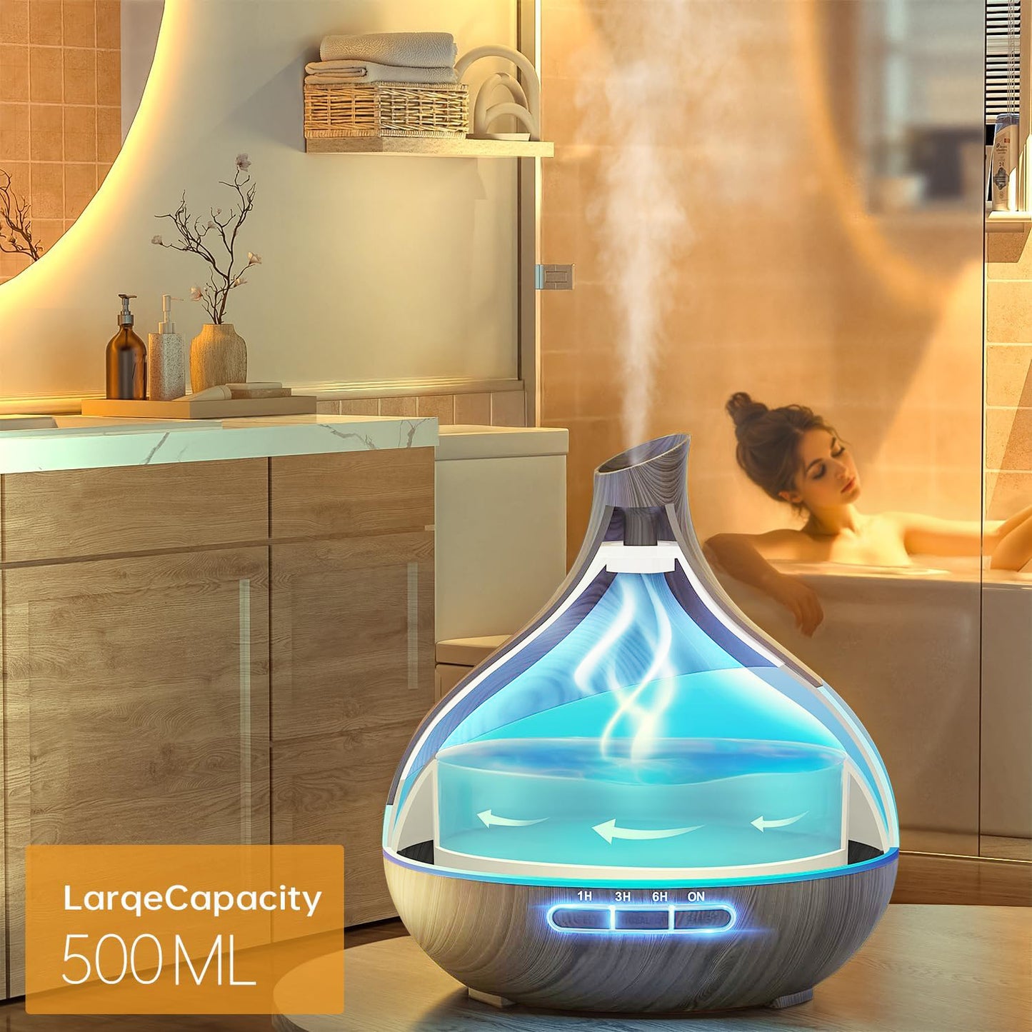 Noahstrong 550ml Essential Oil Diffuser, Gray Wood Grain Oil Diffuser with 14 Color Lights 4 Timer Setting Remote Control Cool Mist Humidifier for Large Room Bedroom
