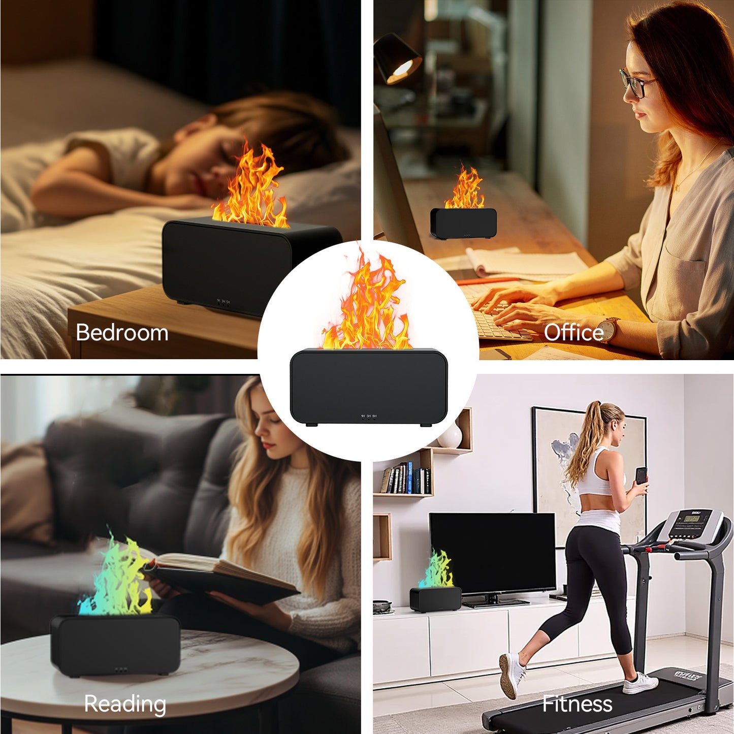 Noahstrong Flame Diffuser, Essential Oil Diffuser 7 Flame Colors Ultrasonic Cool Mist Humidifier with Timer and Non-slip Mats for Home Room