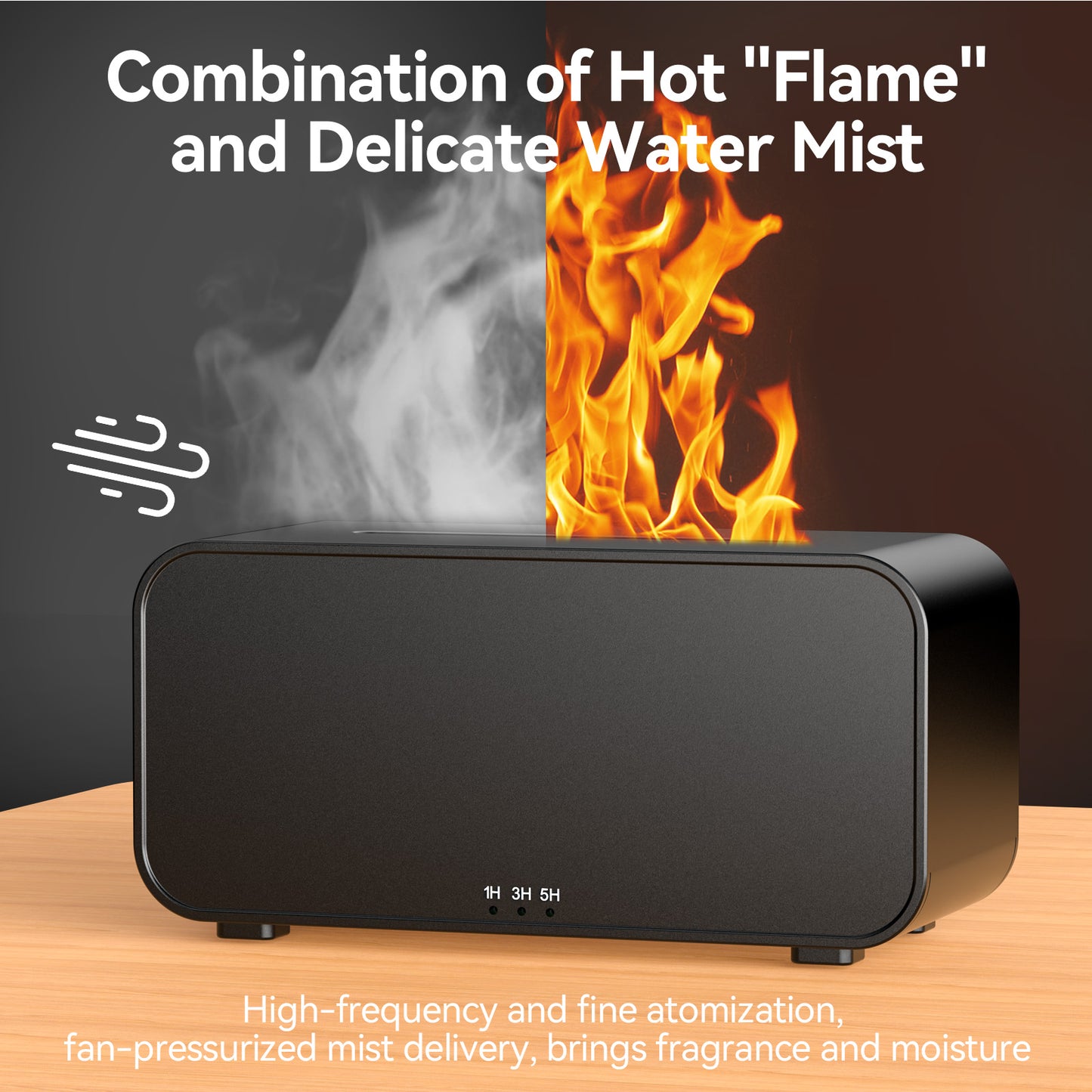 Noahstrong Flame Diffuser, Essential Oil Diffuser 7 Flame Colors Ultrasonic Cool Mist Humidifier with Timer and Non-slip Mats for Home Room