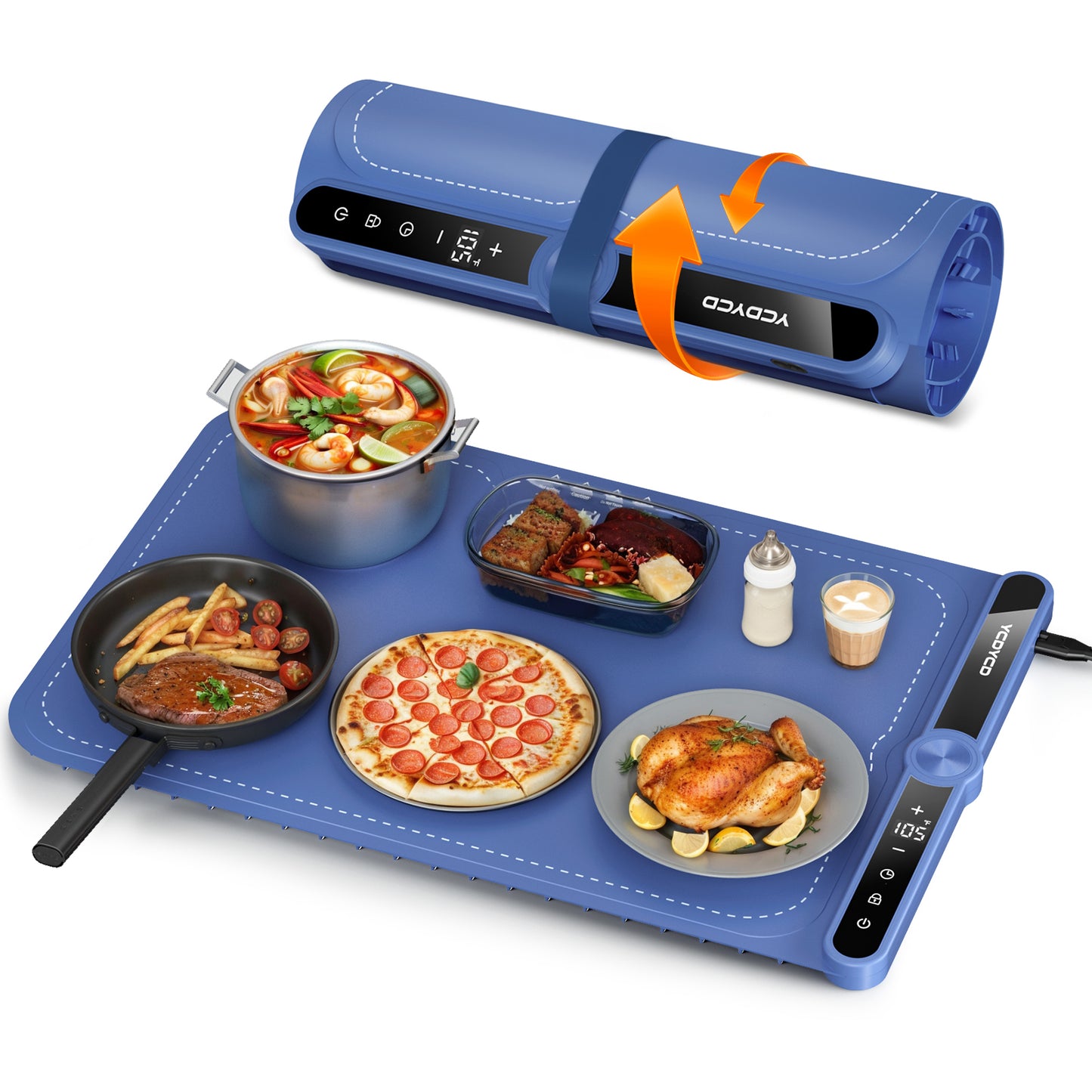 Electric Warming Tray, Nano Silicone Food Warming Mat with 9 Temperature Settings, LED Display, Timer Settings & Child Lock, Portable Foldable Food Warmer Quick Heating Pad for Parties, Gatherings
