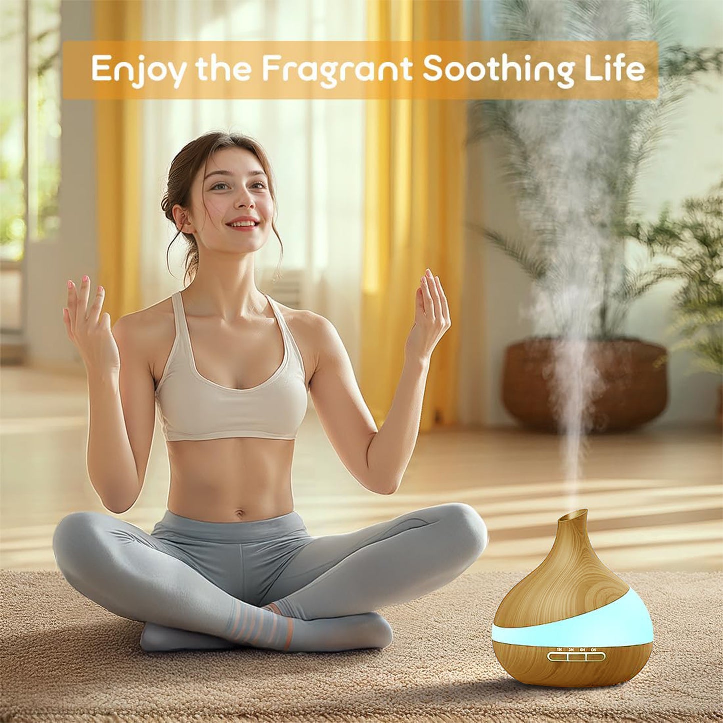 Noahstrong 550ml Essential Oil Diffuser, Brown Wood Oil Diffuser for Large Room Cool Mist Humidifier Air Diffuser with Remote Control