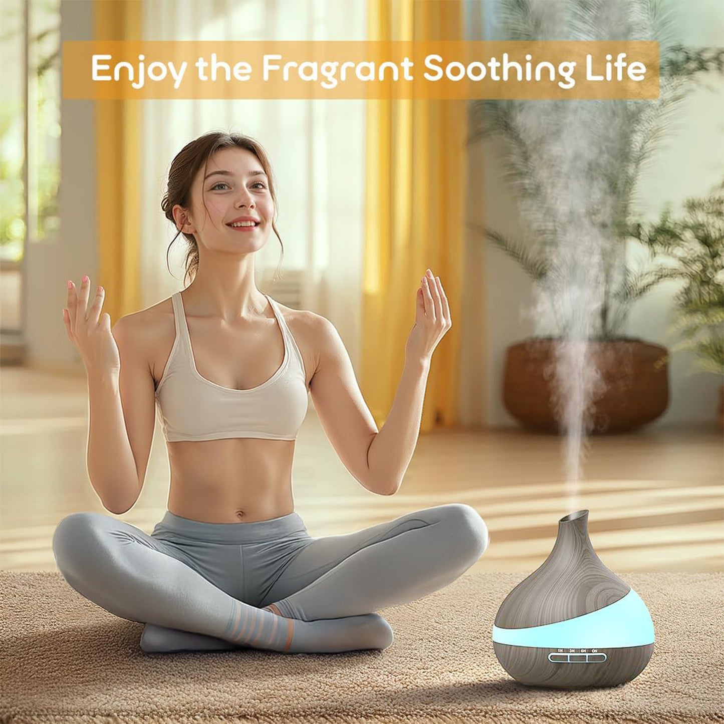 Noahstrong 550ml Essential Oil Diffuser, Gray Wood Grain Oil Diffuser with 14 Color Lights 4 Timer Setting Remote Control Cool Mist Humidifier for Large Room Bedroom