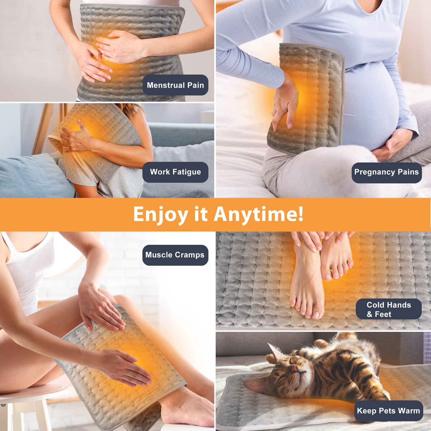 TCVOR Heating Pad for Back Pain and Cramps Relief, 12" x 24" Ultra Soft Flannel Electric Heating Pad with 6 Heat Settings, 4 Timer Auto Shut Off, Moist and Dry Heat Option, Machine Washable