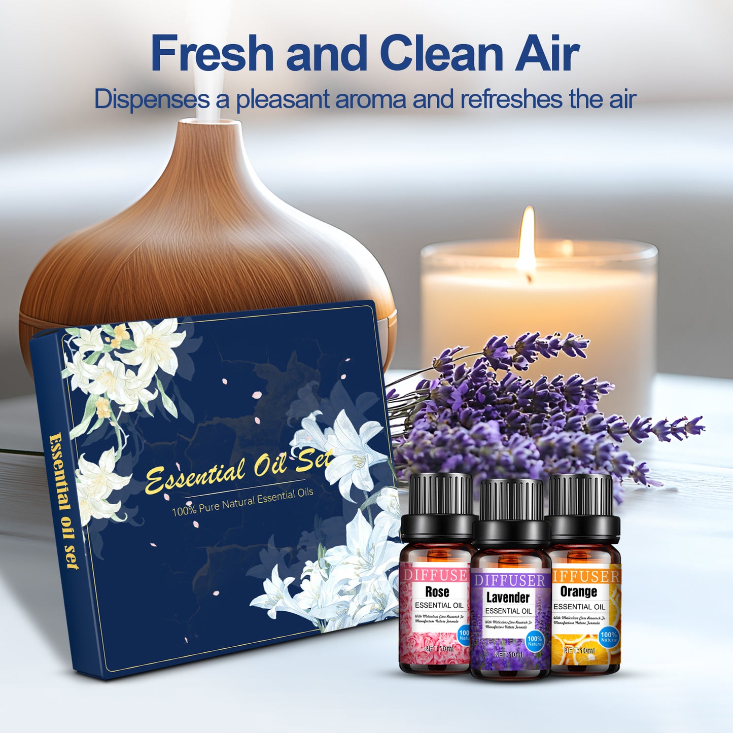 Noahstrong 8x10ml Essential Oil Set, Essential Oils for Diffusers for Home, Aromatherapy Oils Gift Set-Tea Tree, Mint, Jasmine, Vanilla, Lemon, Rose, Orange and Lavender Essential Oils for Women Men