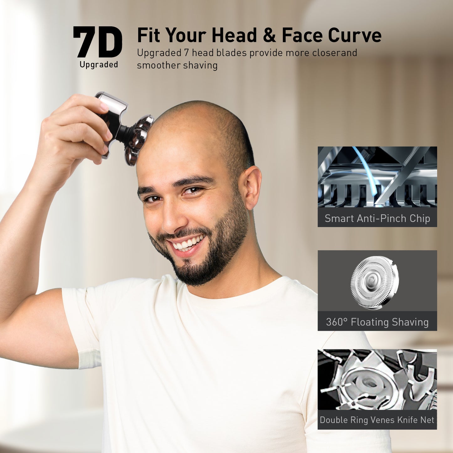 Nogroa Head Shavers for Bald Men, 7D Floating Rotary Electric Shaver, Upgraded 6-in-1 Electric Razor Grooming Kit with Beard Clippers Nose Trimmer, LED Display, IPX6 Waterproof, Wet/Dry