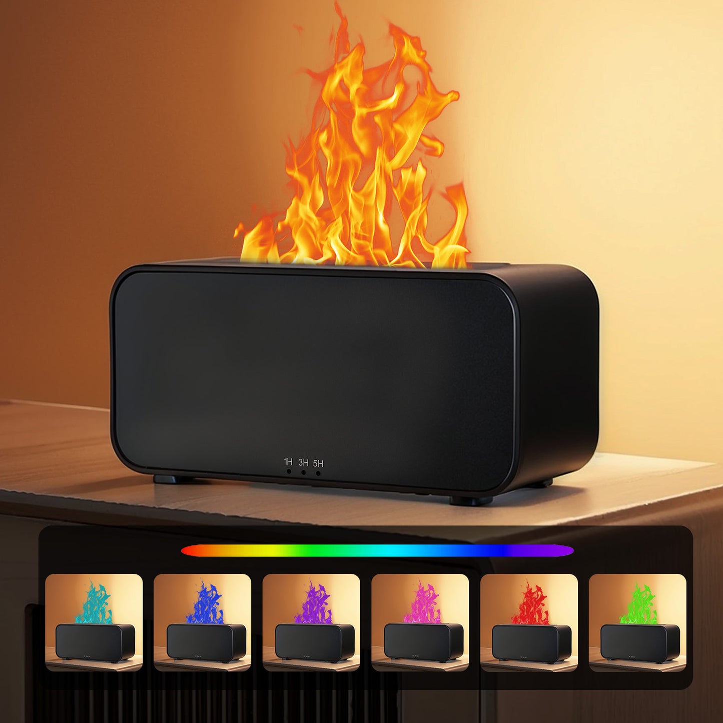 Noahstrong Flame Diffuser, Essential Oil Diffuser 7 Flame Colors Ultrasonic Cool Mist Humidifier with Timer and Non-slip Mats for Home Room
