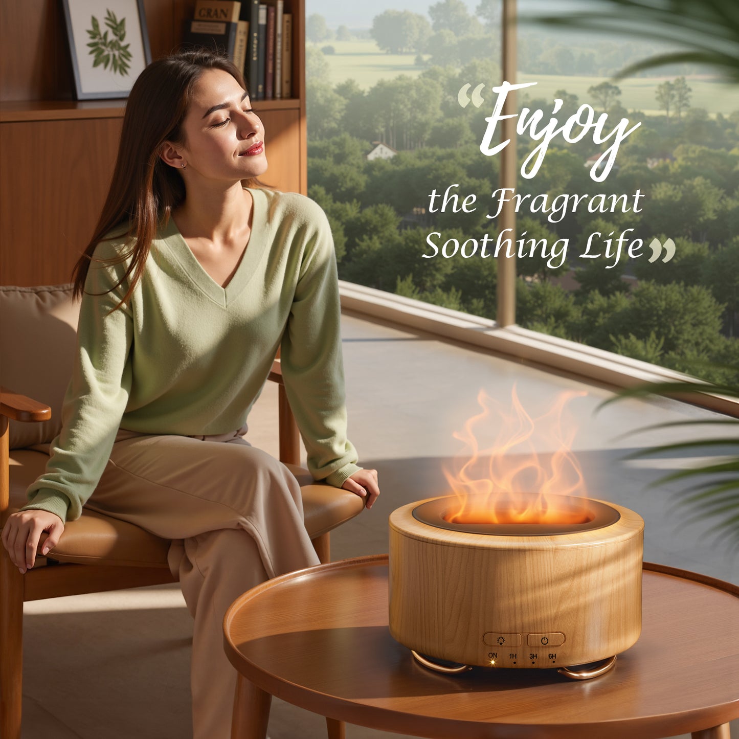 Noahstrong 500ml Essential Oil Diffuser, 9 Colors Flame Oil Diffuser with Timer Setting & Low Noise Cool Mist Humidifier for Large Home Bedroom