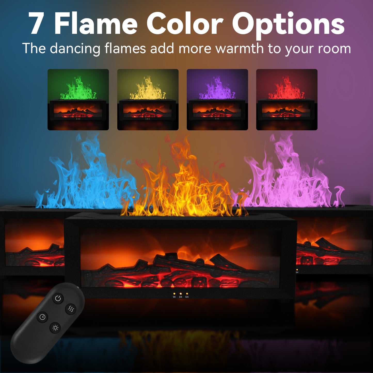 Noahstrong Flame Diffuser, 7 Colors Flame Fireplace Essential Oil Diffuser Cool Mist Humidifier with Remote Control, Timer and Waterless Auto-off Oil Diffuser for Home Room Office