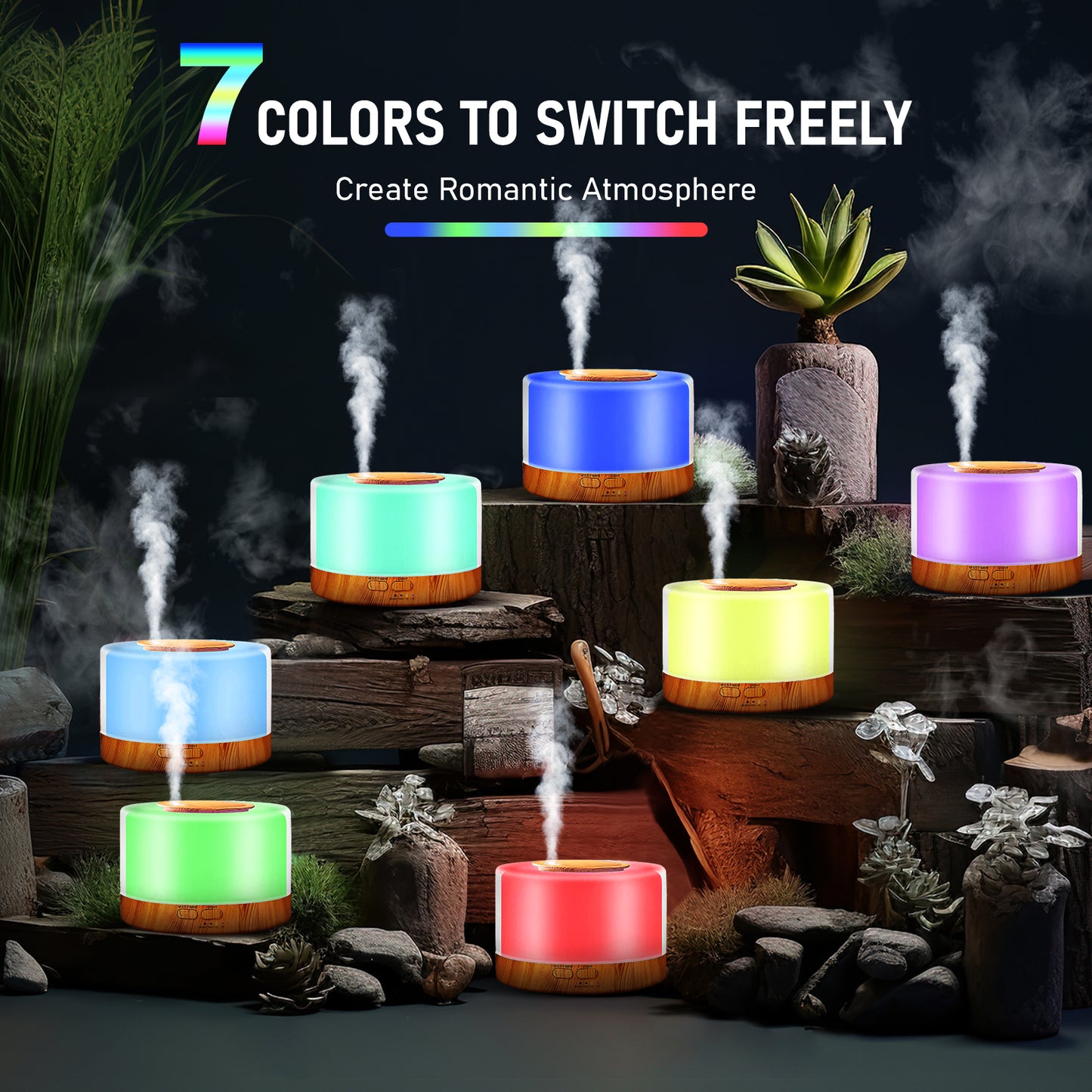 Noahstrong 700ml Essential Oil Diffuser, Oil Diffuser with 7 Colors Timmer Settings Remote Control Cool Mist Air Humidifier for Large Room Home Office