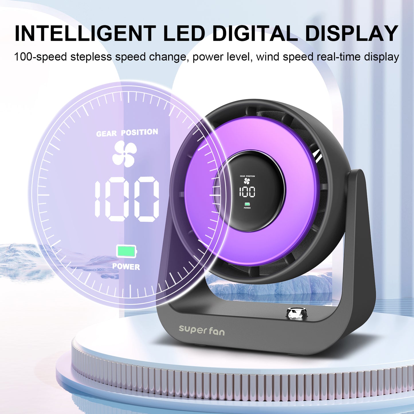 Small Desktop Fan, Smart Digital Display Mini Mute 100 Speed Settings Table Desk Fan Portable Small Fans for Bedroom Office Home