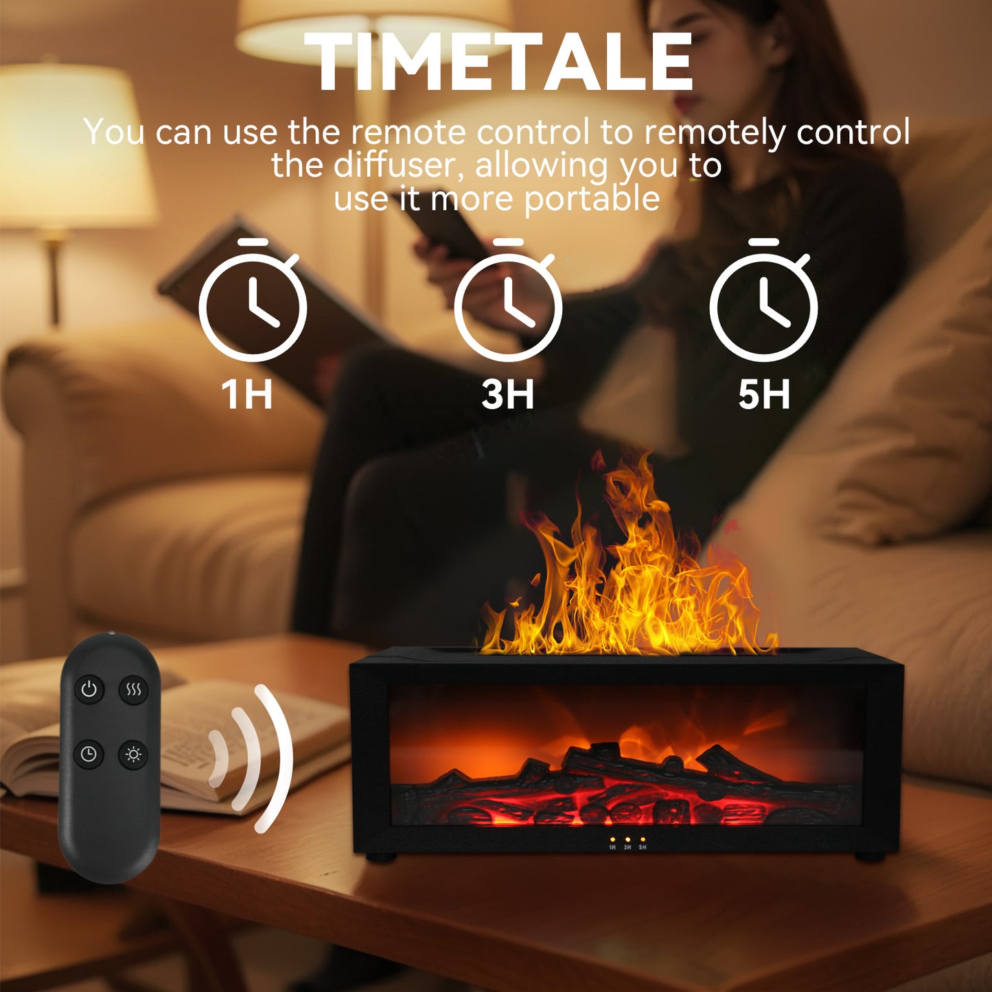 Noahstrong Flame Diffuser, 7 Colors Flame Fireplace Essential Oil Diffuser Cool Mist Humidifier with Remote Control, Timer and Waterless Auto-off Oil Diffuser for Home Room Office