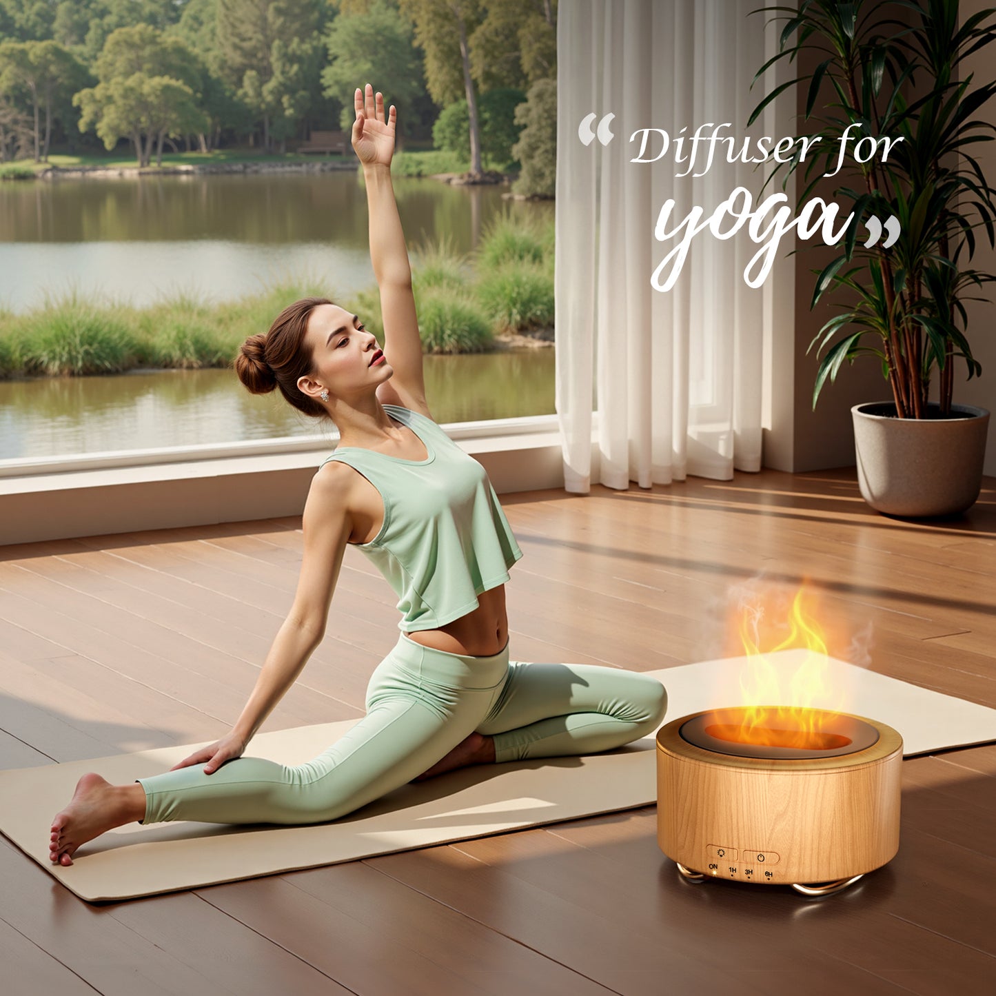Noahstrong 500ml Essential Oil Diffuser, 9 Colors Flame Oil Diffuser with Timer Setting & Low Noise Cool Mist Humidifier for Large Home Bedroom