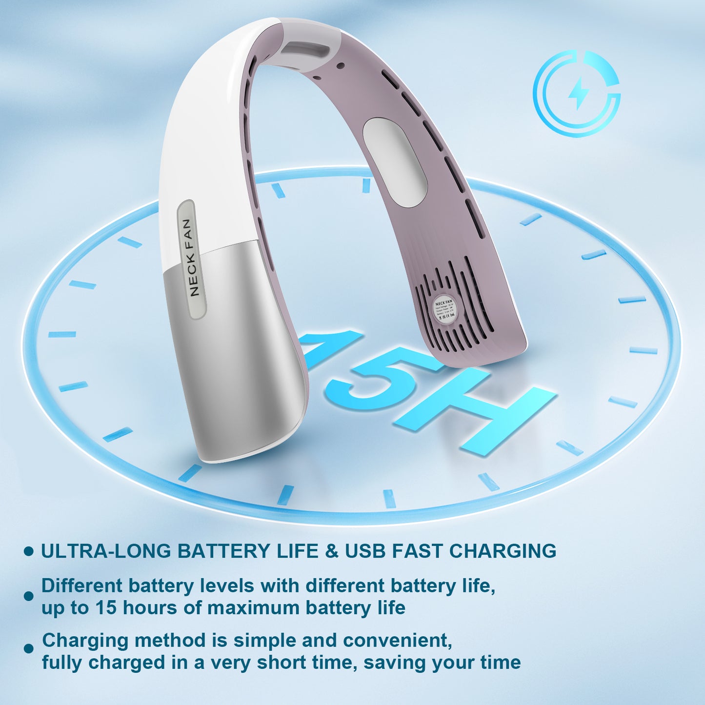 Portable Neck Fan, Hands-Free Personal Fan with 5 Speeds Wearable Bladeless Fan Whisper-Quiet Rechargeable Fan Perfect for Home, Sports, Travel