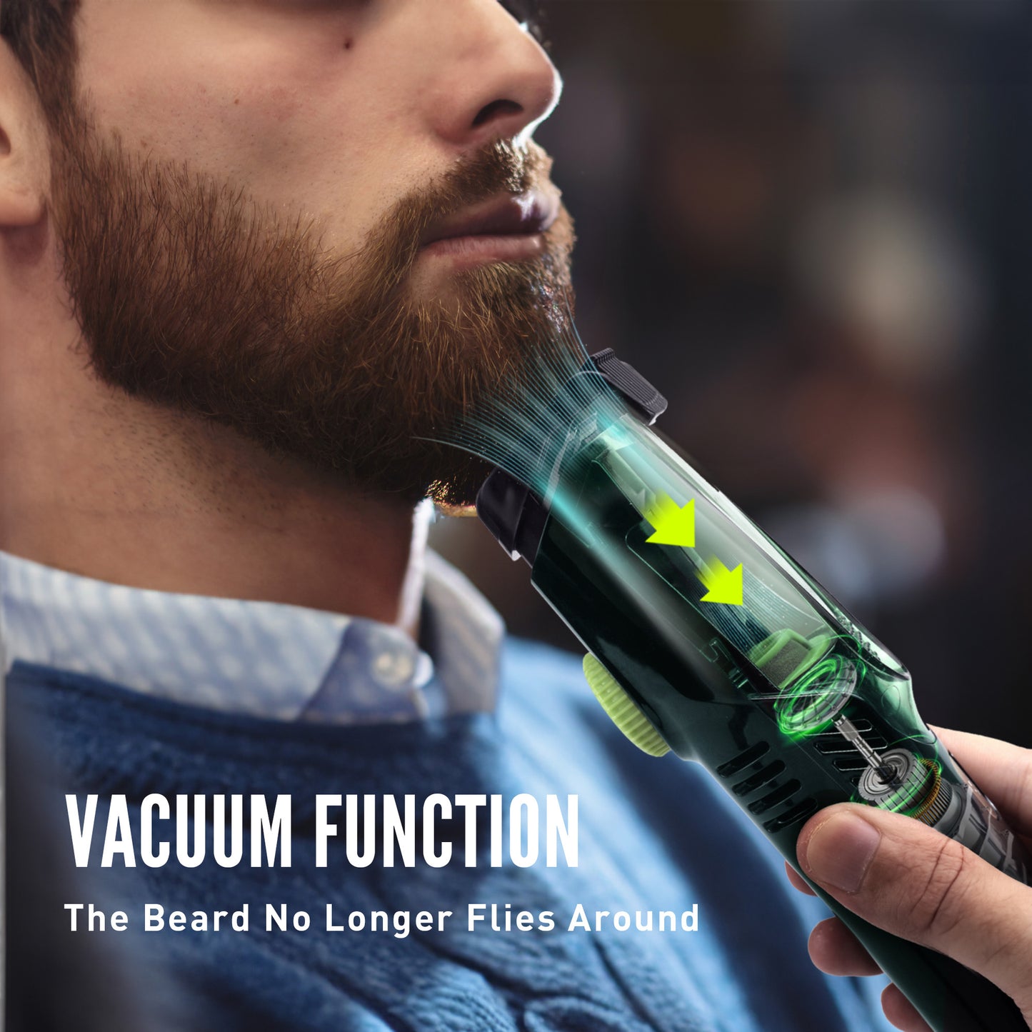 Nogroa Vacuum Beard Trimmer for Men, Cordless Electric Shaver with 20 Trim Setting, Built-in Vacuum Cleaner for Mustache, Sideburns, Facial Hair, Rechargeable, IPX6 Waterproof, with 2 Comb