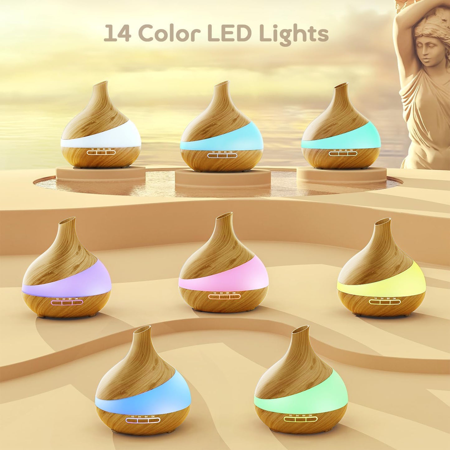 Noahstrong 550ml Essential Oil Diffuser, Brown Wood Oil Diffuser for Large Room Cool Mist Humidifier Air Diffuser with Remote Control