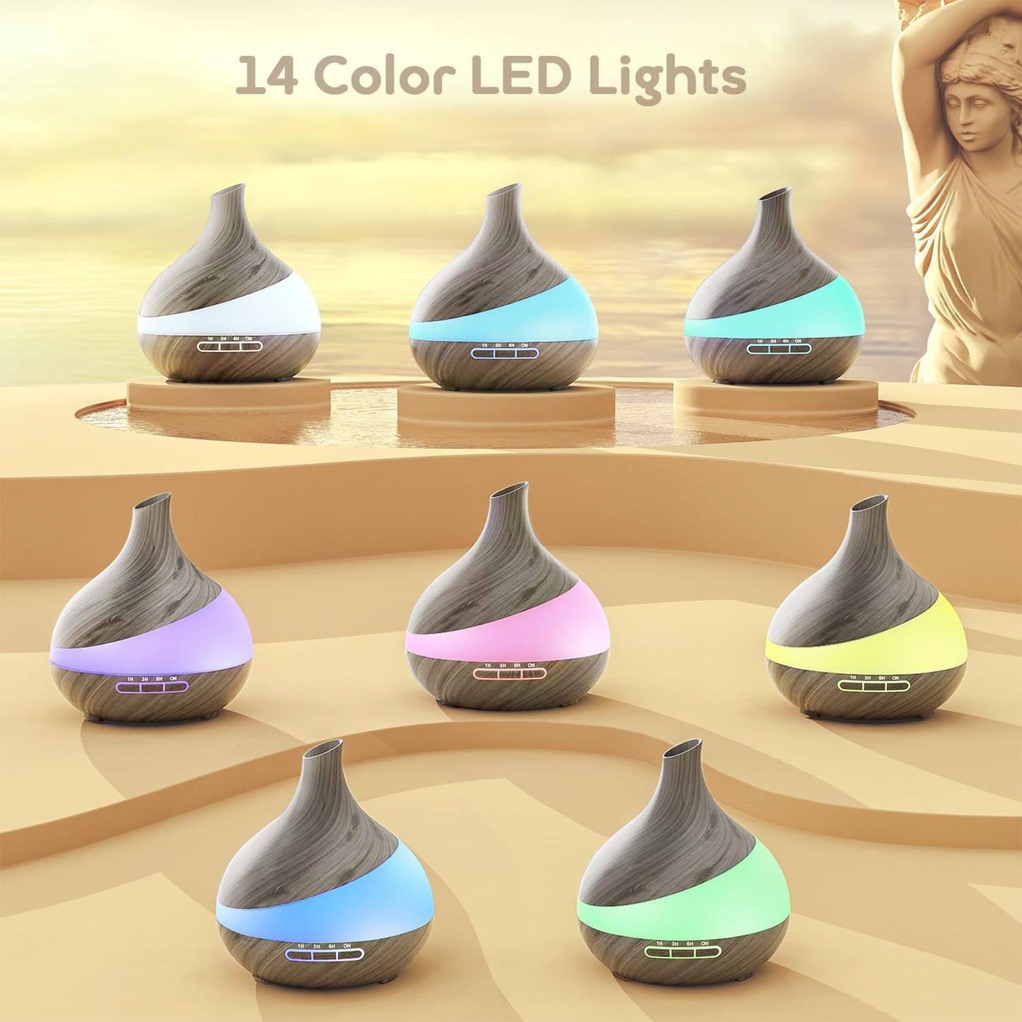 Noahstrong 550ml Essential Oil Diffuser, Gray Wood Grain Oil Diffuser with 14 Color Lights 4 Timer Setting Remote Control Cool Mist Humidifier for Large Room Bedroom