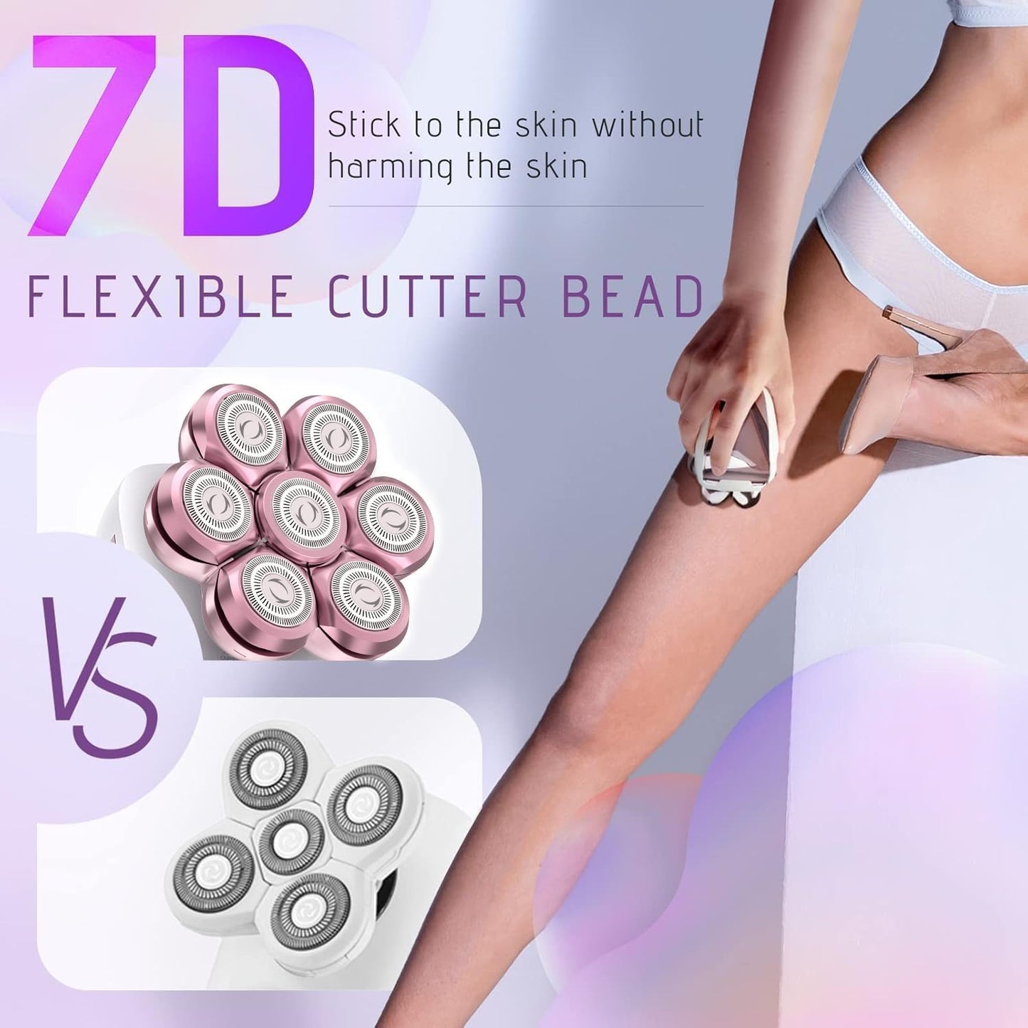 Nogroa Electric Razors for Women, 7D IPX6 Waterproof Cordless Body Electric Shaver, 5 in 1 Bikini Trimmer Hair Removal Epilator for Legs Body Face