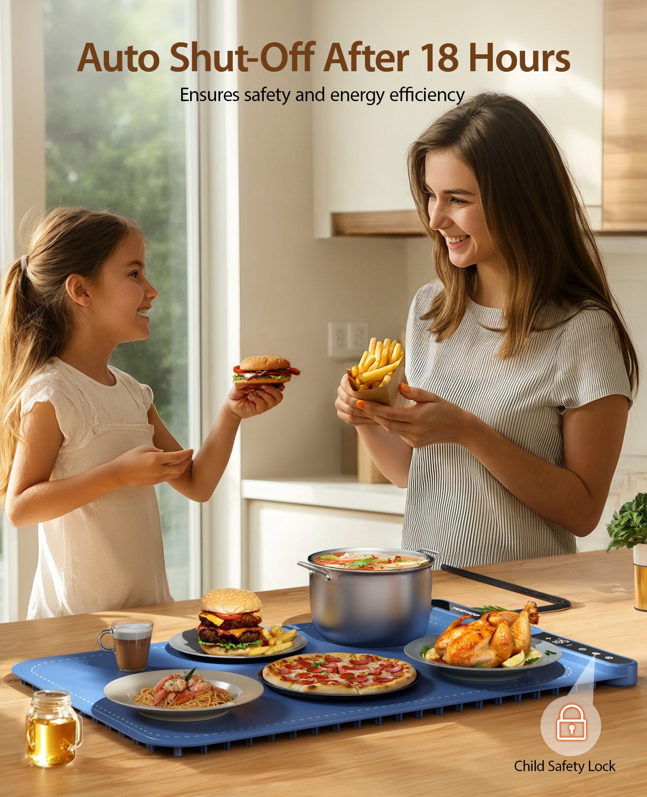Electric Warming Tray, Nano Silicone Food Warming Mat with 9 Temperature Settings, LED Display, Timer Settings & Child Lock, Portable Foldable Food Warmer Quick Heating Pad for Parties, Gatherings