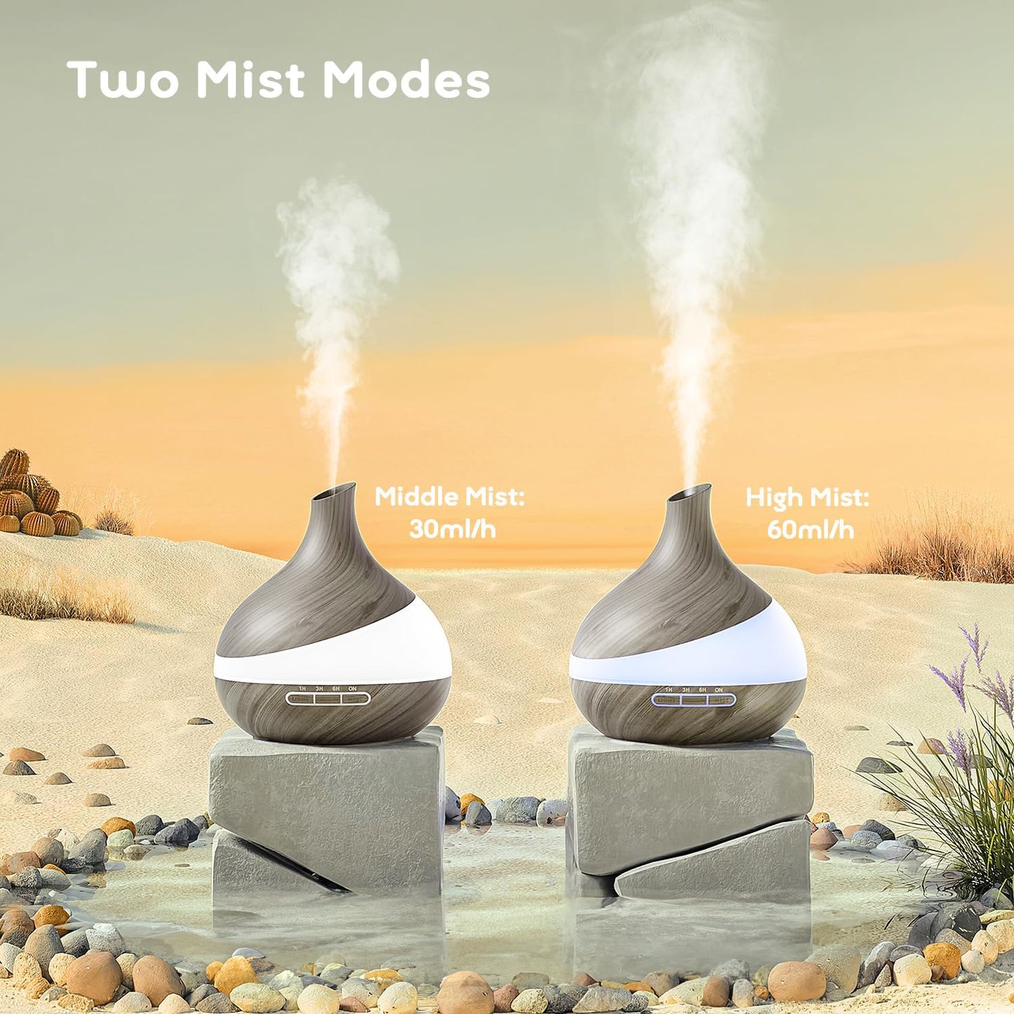 Noahstrong 550ml Essential Oil Diffuser, Gray Wood Grain Oil Diffuser with 14 Color Lights 4 Timer Setting Remote Control Cool Mist Humidifier for Large Room Bedroom