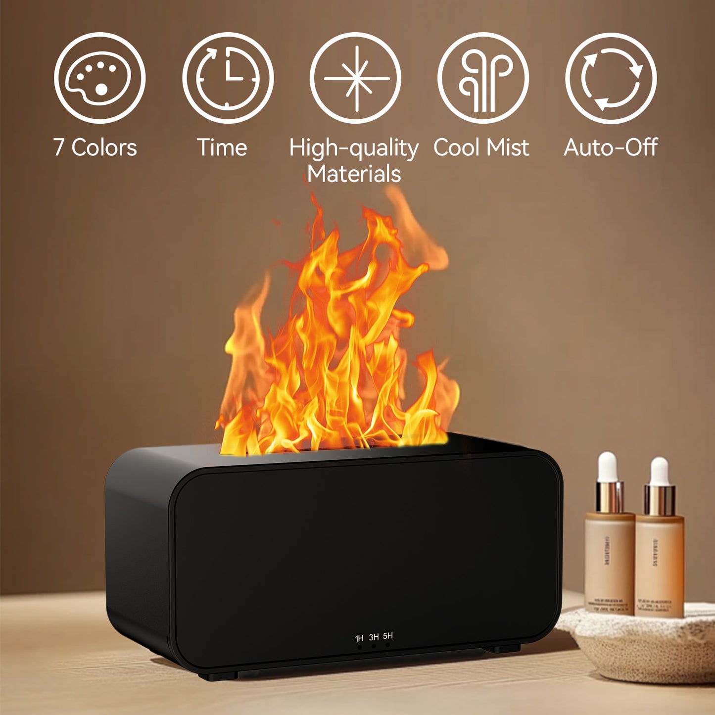 Noahstrong Flame Diffuser, Essential Oil Diffuser 7 Flame Colors Ultrasonic Cool Mist Humidifier with Timer and Non-slip Mats for Home Room