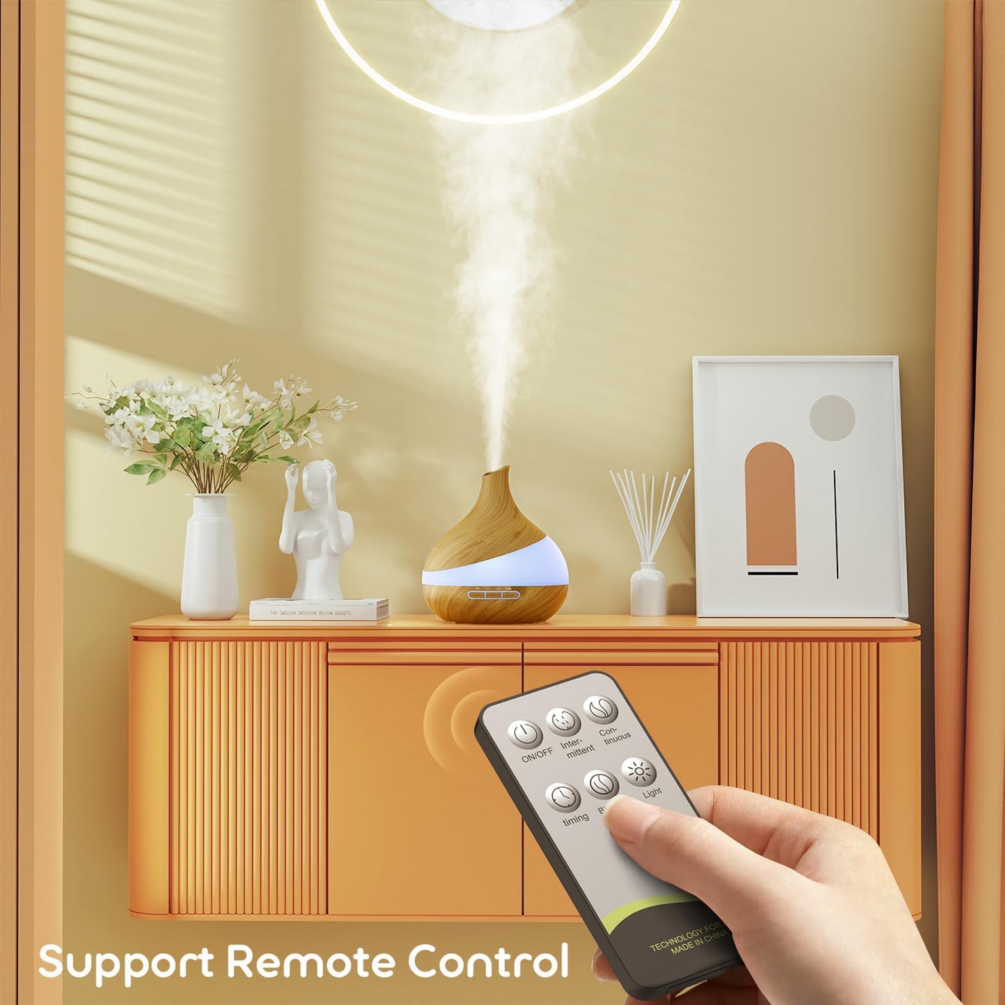 Noahstrong 550ml Essential Oil Diffuser, Brown Wood Oil Diffuser for Large Room Cool Mist Humidifier Air Diffuser with Remote Control