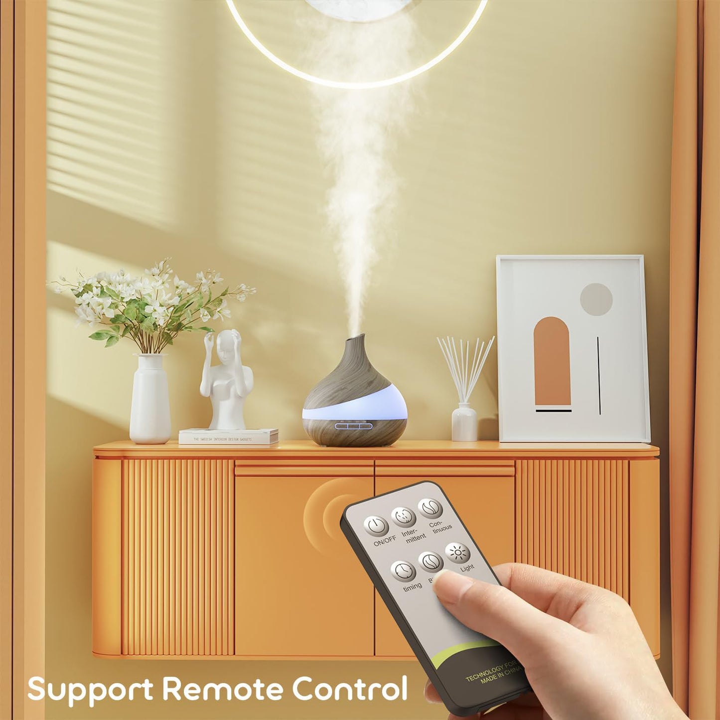 Noahstrong 550ml Essential Oil Diffuser, Gray Wood Grain Oil Diffuser with 14 Color Lights 4 Timer Setting Remote Control Cool Mist Humidifier for Large Room Bedroom