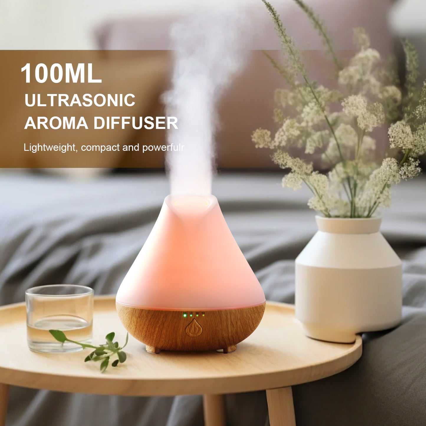 Noahstrong 100ml Essential Oil Diffuser, Woodgrain Aromatherapy Diffuser Humidifier, Waterless Auto Shut-off for Large Room Bedroom Home Office