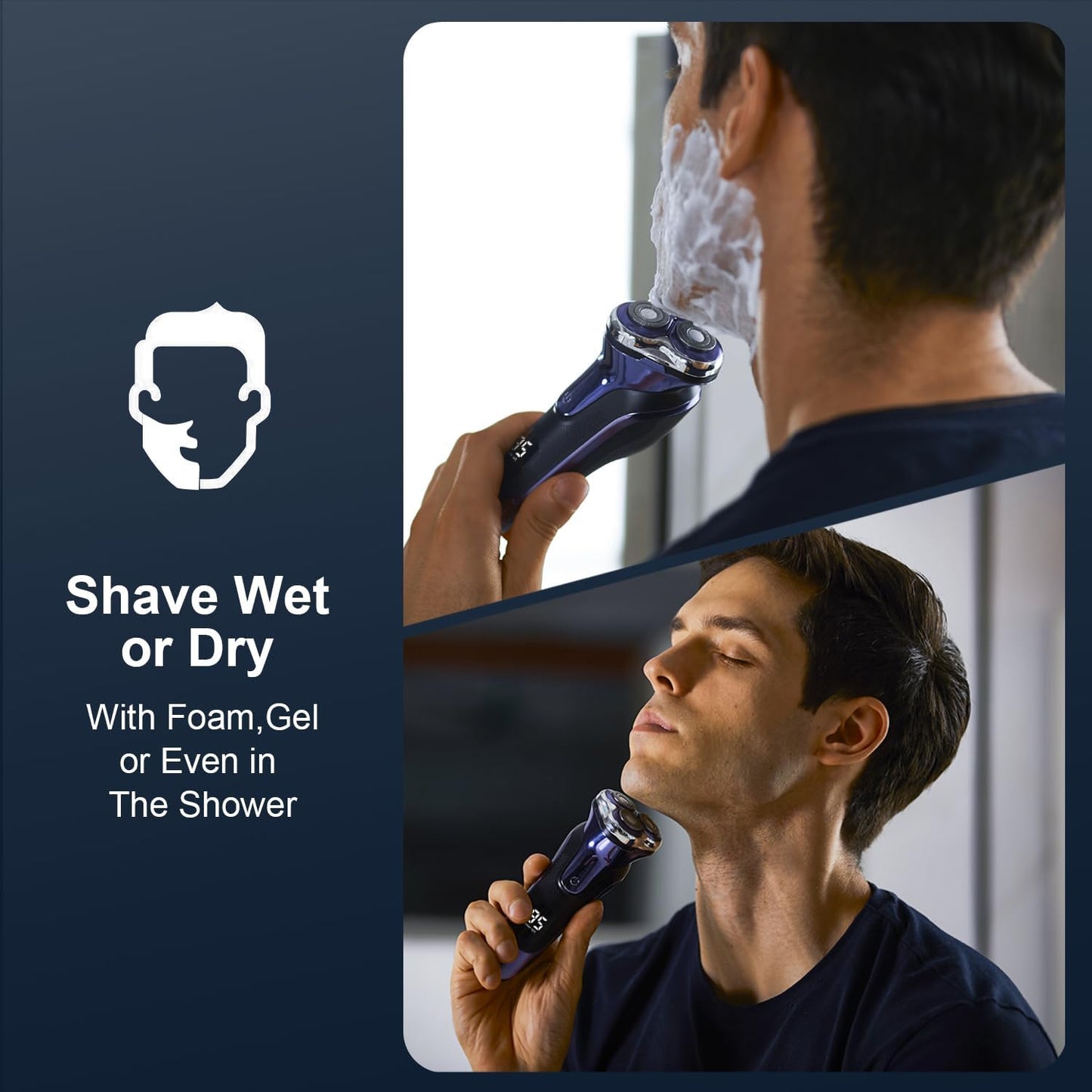 Nogroa Electric Razor for Men, Portable Electric Beard Trimmer with Cleaning Brush, 3 Head 5D Cordless Rechargeable Rotary Shaver Use for Home Travel