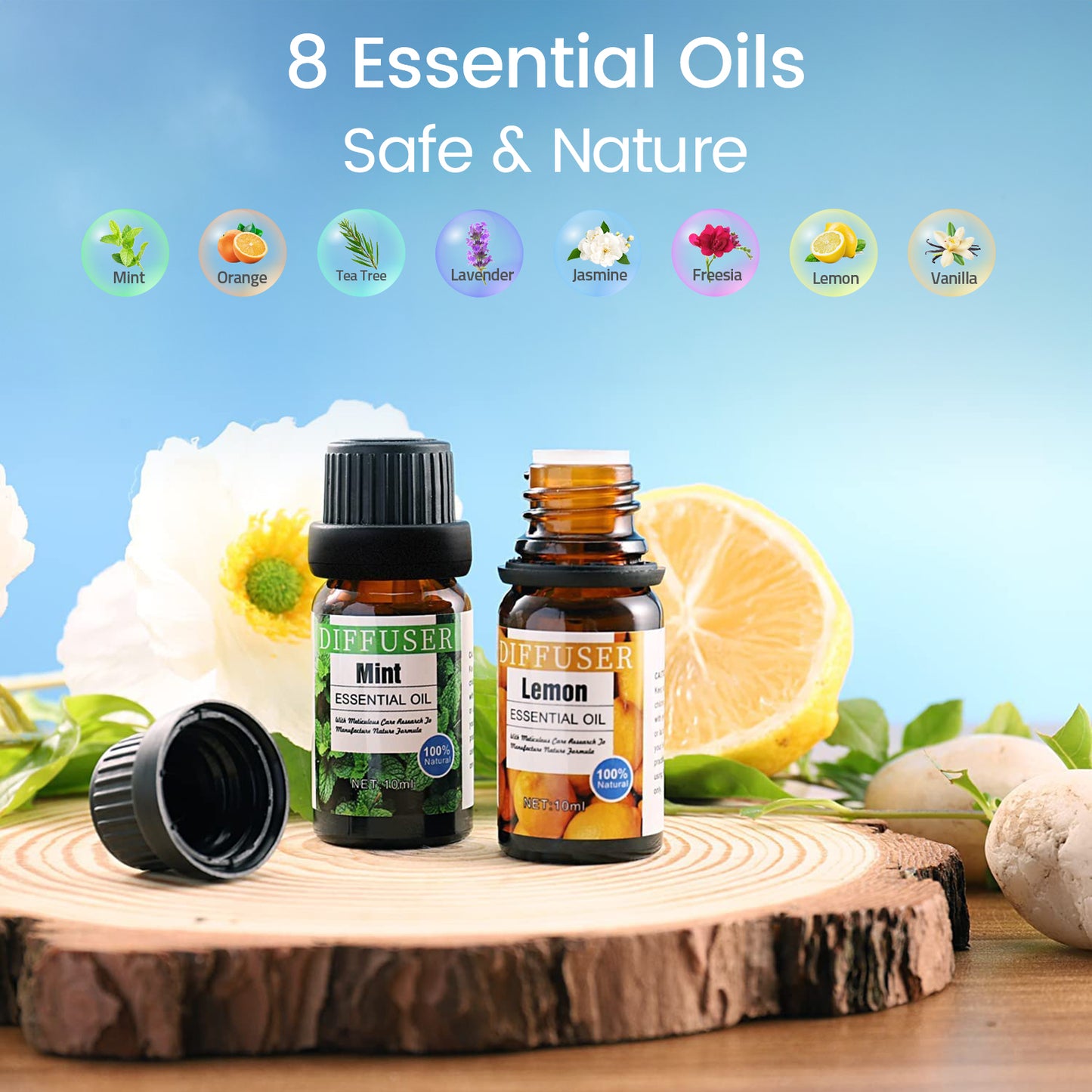 Noahstrong 500ml Essential Oil Diffuser with 6*10ml Essential Oils Set, Flower Aromatherapy Diffusers with Remote Control, Aroma Fragrant Oil Air Humidifier Vaporizer for Large Room Bedroom Office