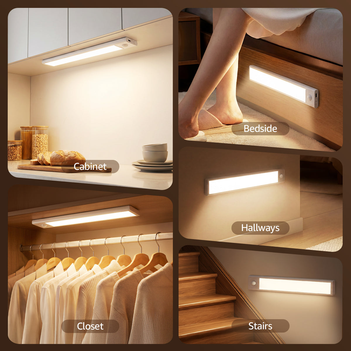 Jionchery Under Cabinet Lighting, 2-Pack Rechargeable Closet Lights with Motion Sensor, 3-Level Dimmable & Magnetic, Wireless Under Counter Lights for Kitchen, Stairs, Hallway
