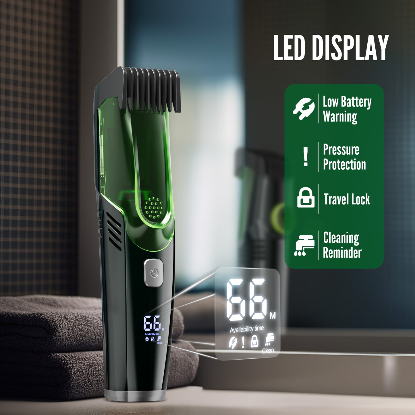 Nogroa Vacuum Beard Trimmer for Men, Cordless Electric Shaver with 20 Trim Setting, Built-in Vacuum Cleaner for Mustache, Sideburns, Facial Hair, Rechargeable, IPX6 Waterproof, with 2 Comb