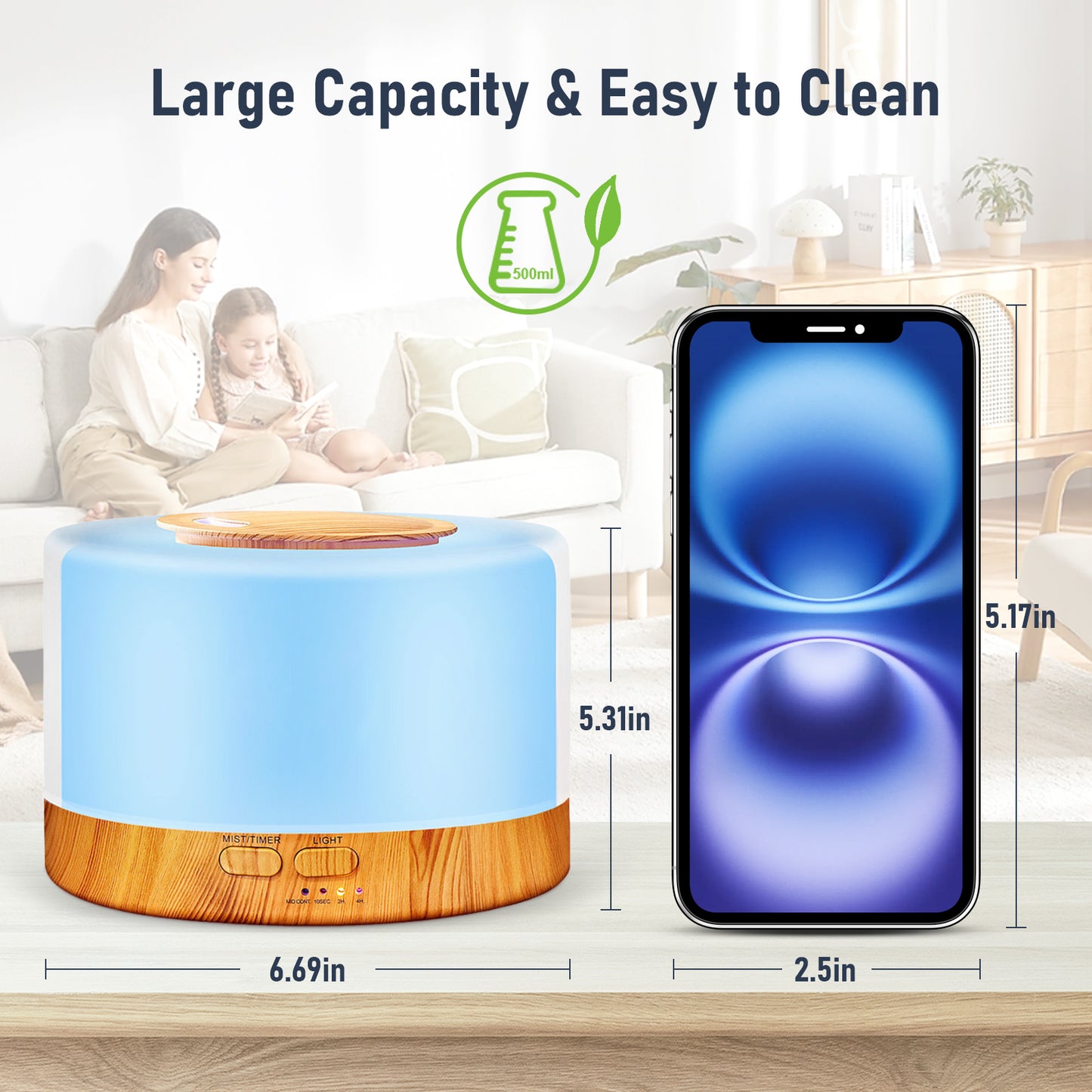 Noahstrong 700ml Essential Oil Diffuser, Oil Diffuser with 7 Colors Timmer Settings Remote Control Cool Mist Air Humidifier for Large Room Home Office