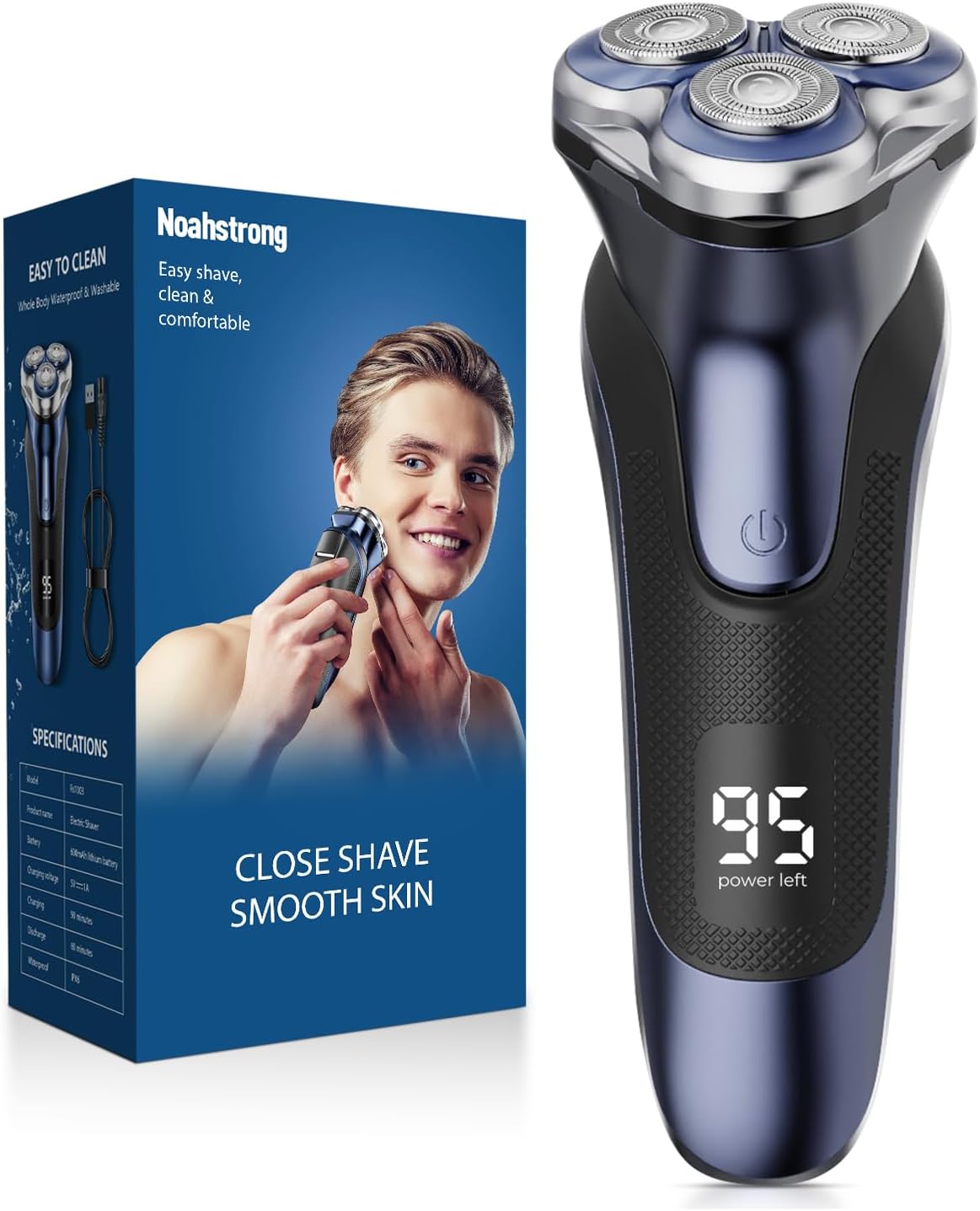 Nogroa Electric Razor for Men, Portable Electric Beard Trimmer with Cleaning Brush, 3 Head 5D Cordless Rechargeable Rotary Shaver Use for Home Travel