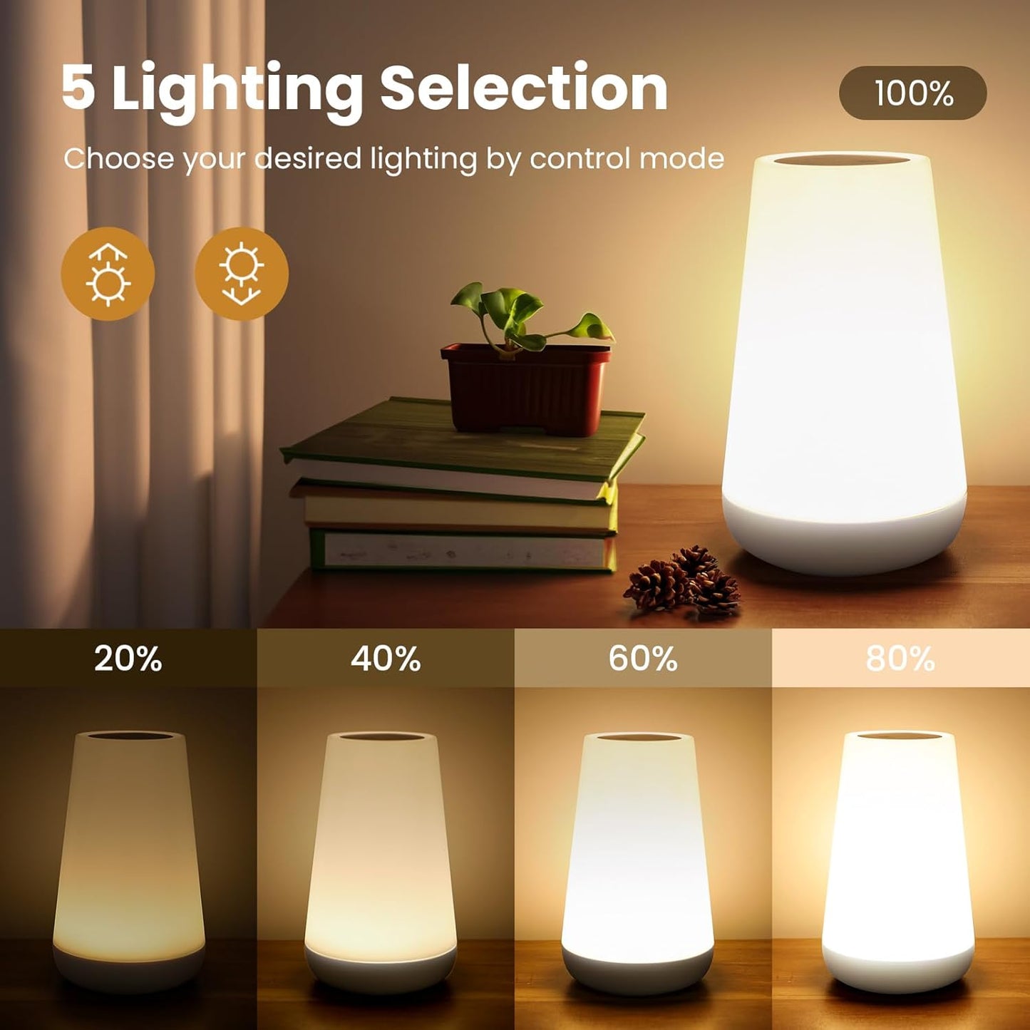 UWANTME Night Light, Dimmable Touch Lamp for Bedroom, Portable Bedside Table Lamps, 5 Brightness and 13 RGB Colors Night Light Suitable for Bedroom/Baby Nursery/Bathroom/Hallways/Living Room