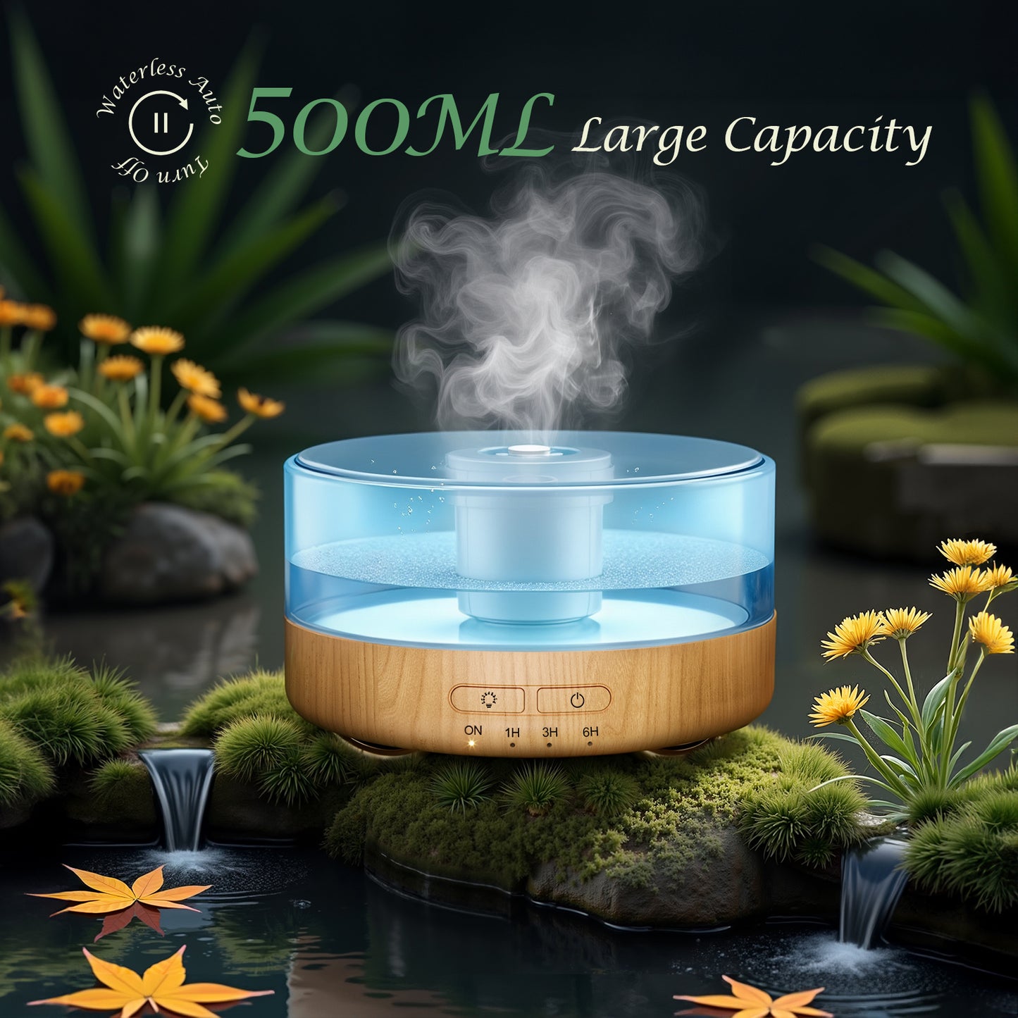 Noahstrong 500ml Essential Oil Diffuser, 9 Colors Flame Oil Diffuser with Timer Setting & Low Noise Cool Mist Humidifier for Large Home Bedroom