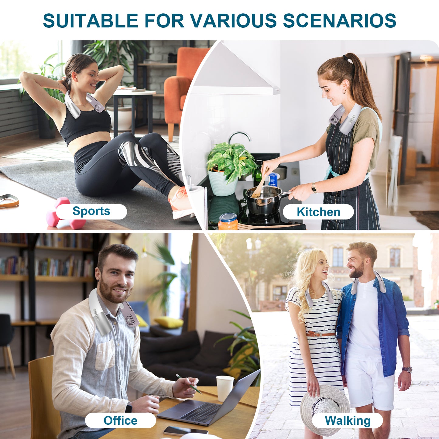 Portable Neck Fan, Hands-Free Personal Fan with 5 Speeds Wearable Bladeless Fan Whisper-Quiet Rechargeable Fan Perfect for Home, Sports, Travel