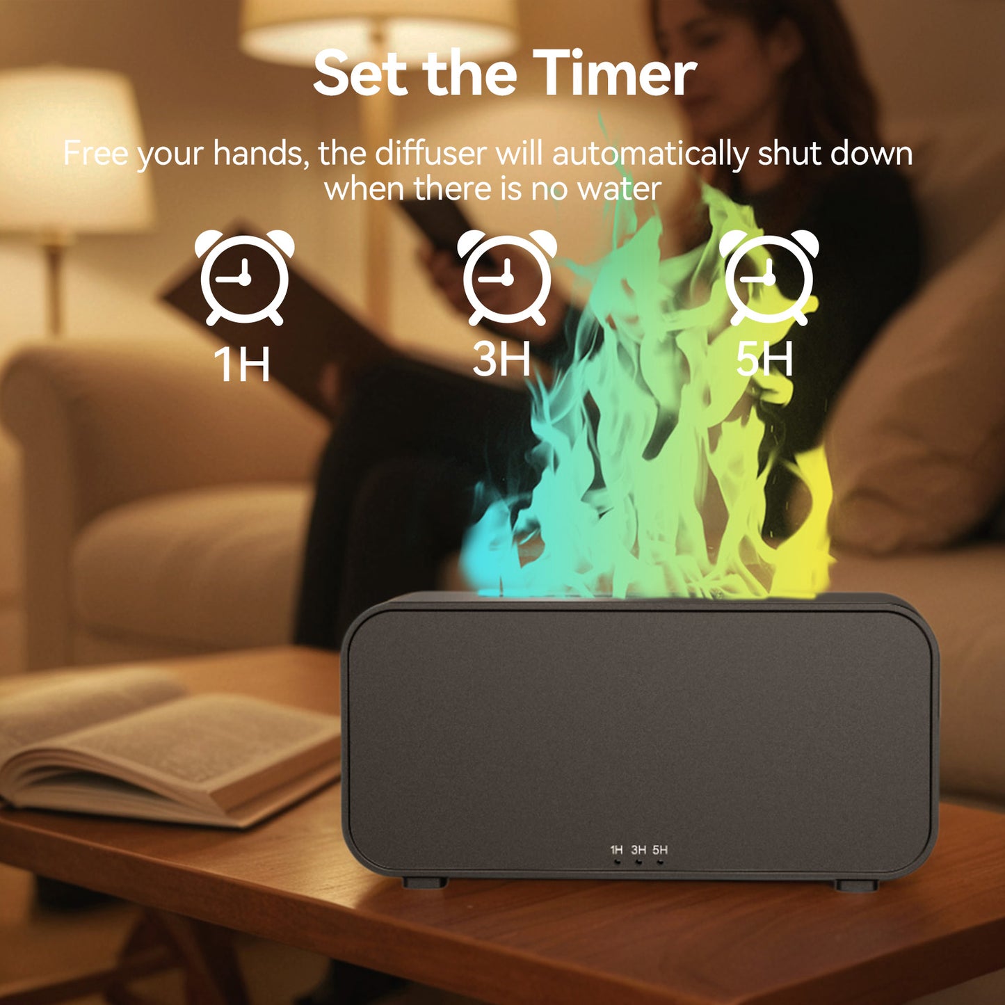 Noahstrong Flame Diffuser, Essential Oil Diffuser 7 Flame Colors Ultrasonic Cool Mist Humidifier with Timer and Non-slip Mats for Home Room