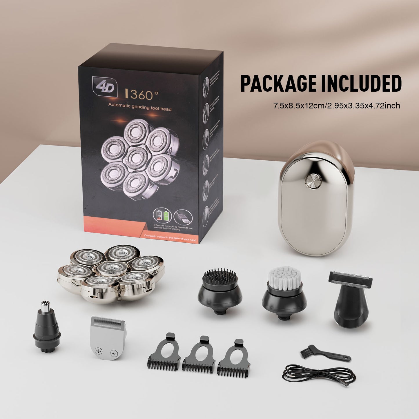 Nogroa Head Shavers for Bald Men, 7D Floating Rotary Electric Shaver, Upgraded 6-in-1 Electric Razor Grooming Kit with Beard Clippers Nose Trimmer, LED Display, IPX6 Waterproof, Wet/Dry