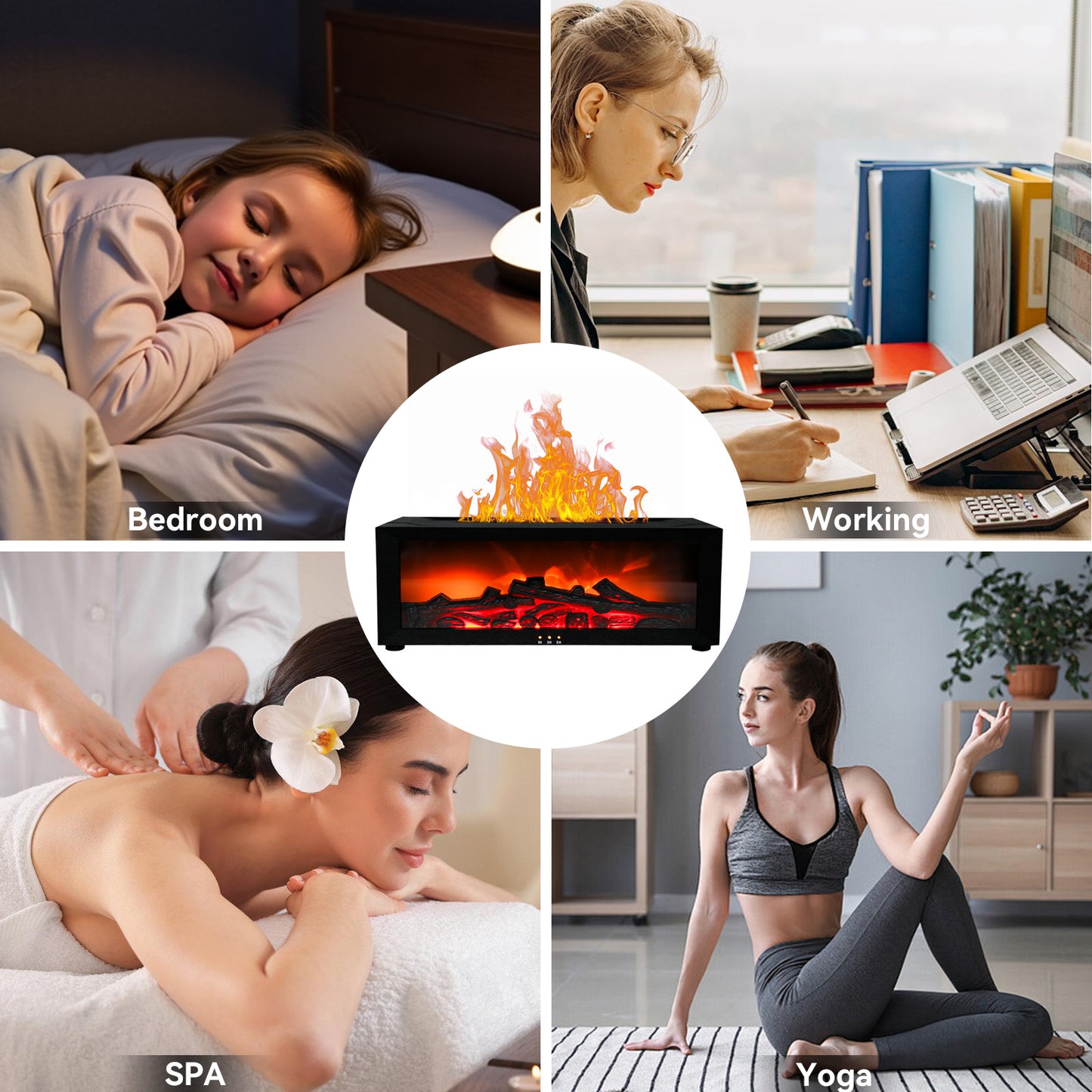 Noahstrong Flame Diffuser, 7 Colors Flame Fireplace Essential Oil Diffuser Cool Mist Humidifier with Remote Control, Timer and Waterless Auto-off Oil Diffuser for Home Room Office