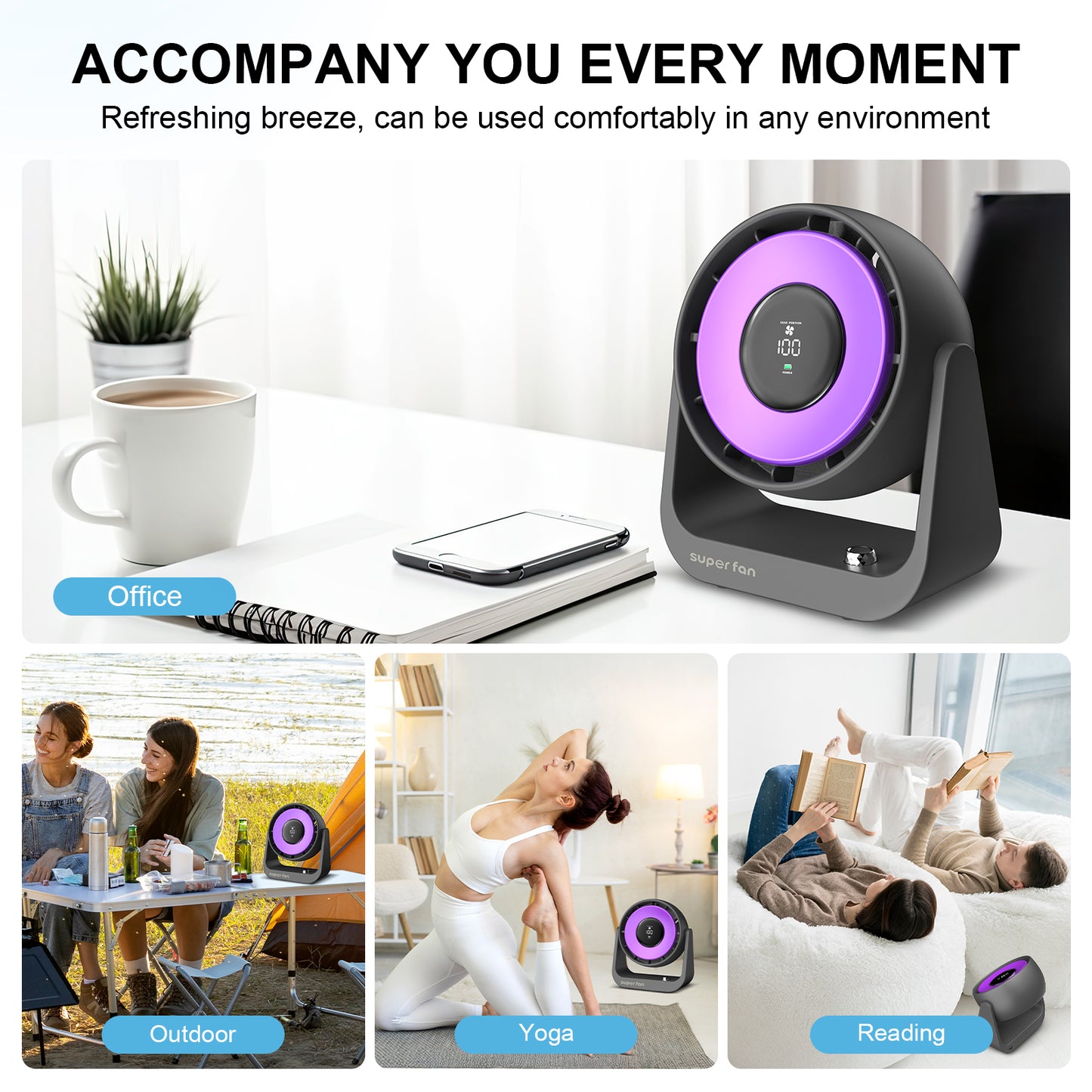 Small Desktop Fan, Smart Digital Display Mini Mute 100 Speed Settings Table Desk Fan Portable Small Fans for Bedroom Office Home