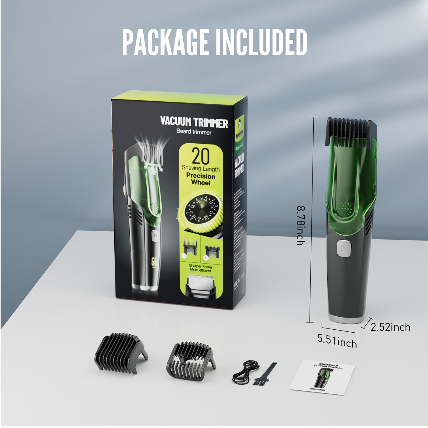 Nogroa Vacuum Beard Trimmer for Men, Cordless Electric Shaver with 20 Trim Setting, Built-in Vacuum Cleaner for Mustache, Sideburns, Facial Hair, Rechargeable, IPX6 Waterproof, with 2 Comb