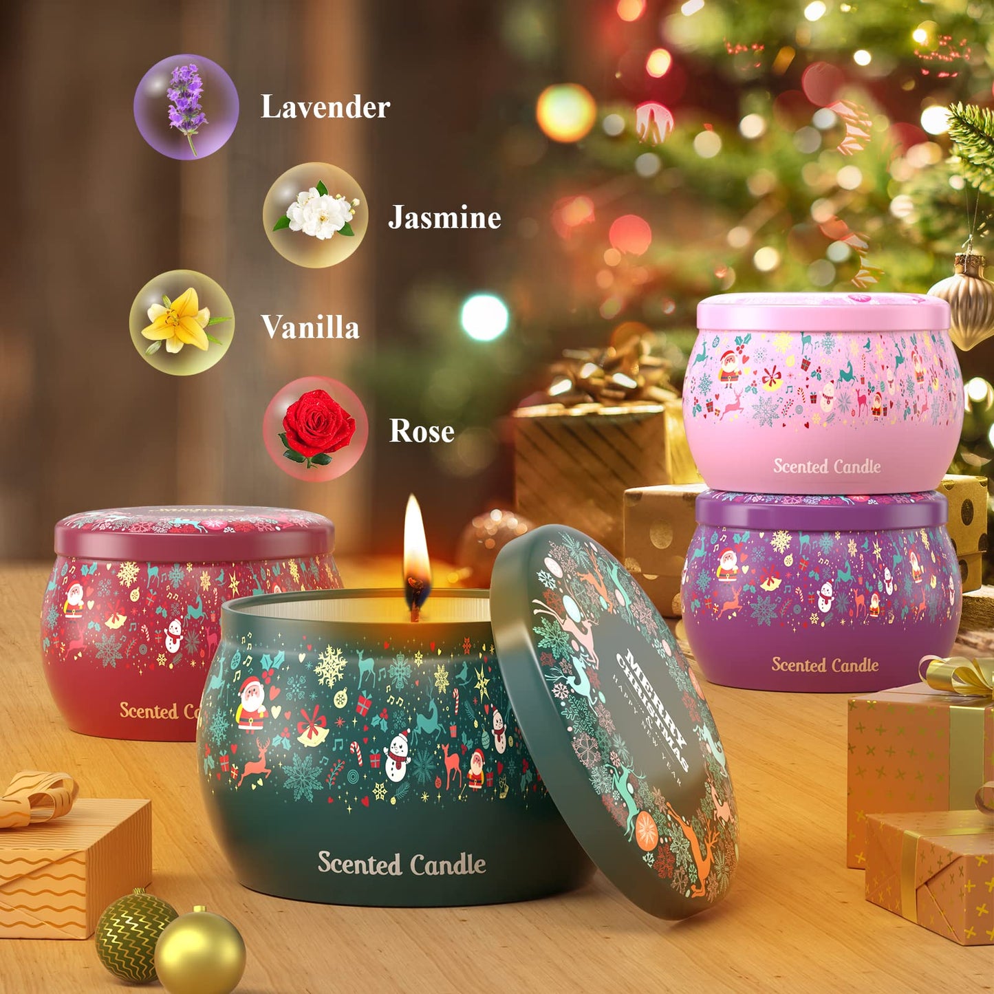 Noahstrong Scented Candles Gift Set: 4-Pack Christmas Aromatherapy Candles, Soy Wax Scented Candle Gift Kit for Women - 4.4 oz Strongly Fragrance Stress Relief for Valentine's Day, Anniversary, Mothe