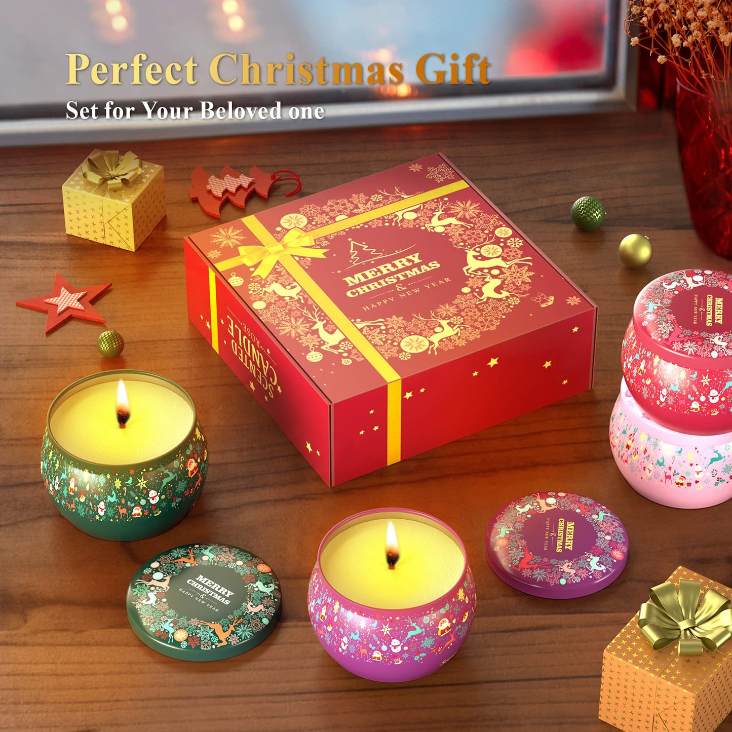 Noahstrong Scented Candles Gift Set: 4-Pack Christmas Aromatherapy Candles, Soy Wax Scented Candle Gift Kit for Women - 4.4 oz Strongly Fragrance Stress Relief for Valentine's Day, Anniversary, Mothe