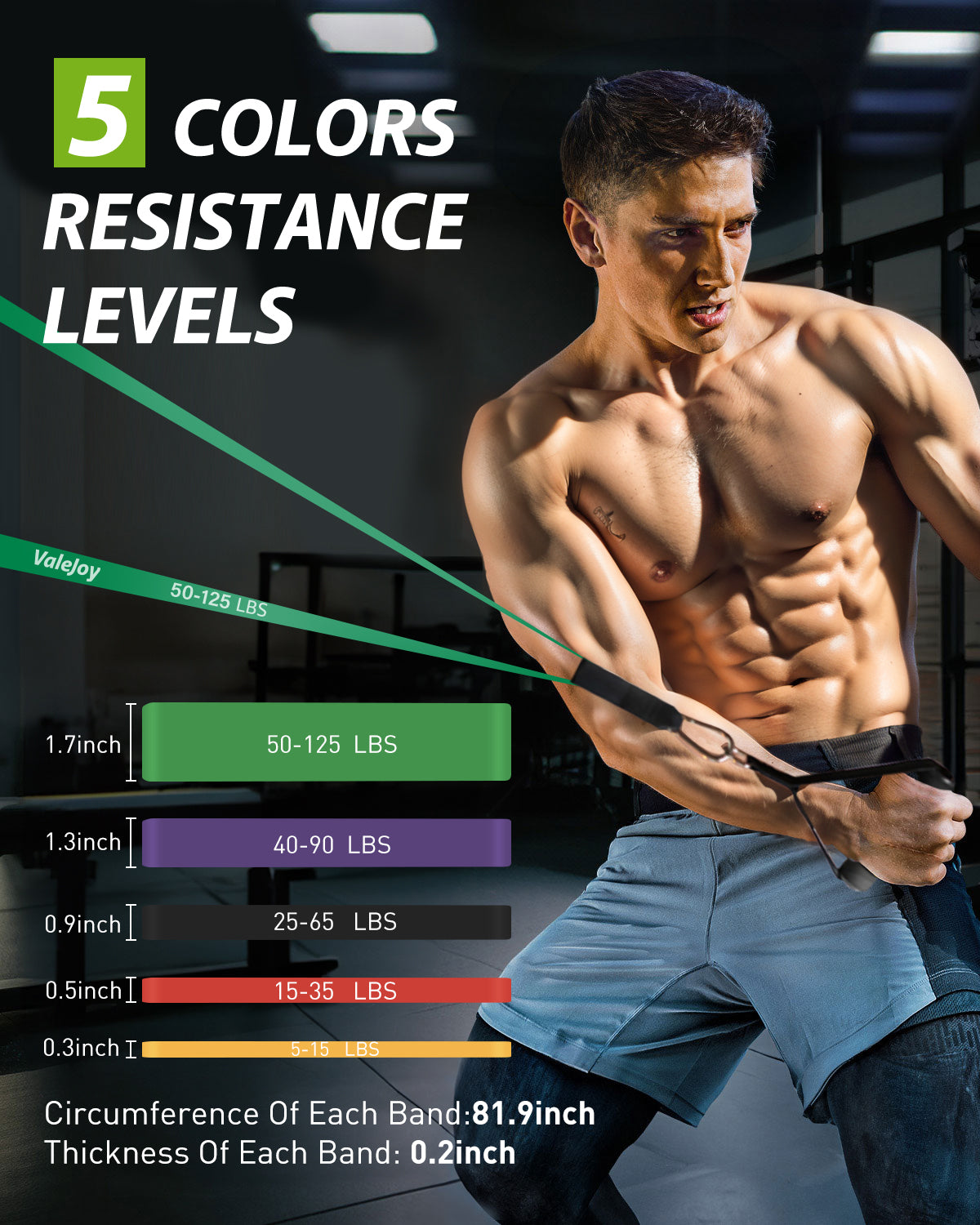 TCVOR Resistance Bands Set (5pcs), Exercise Bands with 5 Resistance Levels-up to 330 lbs, Include Cushioned Handles, Ankle Strap & Carry Bag, Exercise Workout Bands for Training Home Workouts