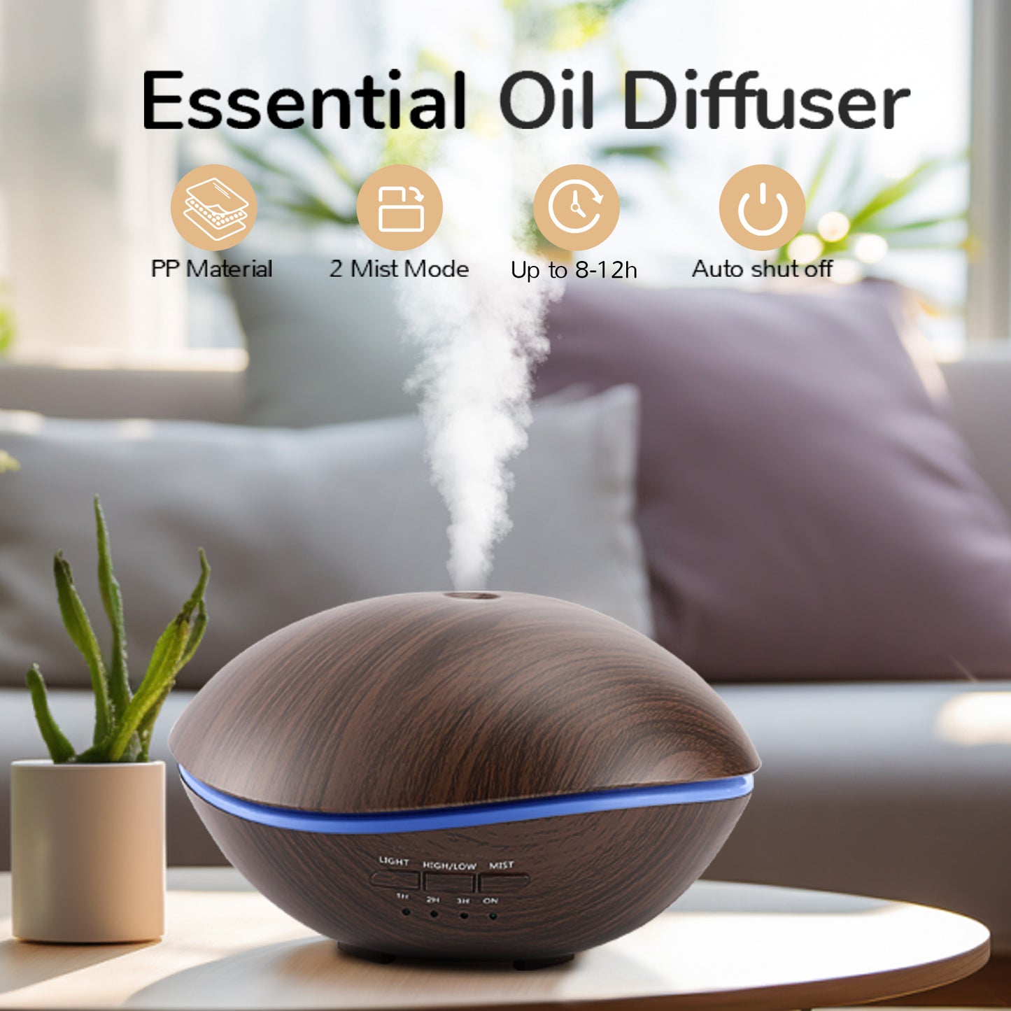 Noahstrong Essential Oil Diffusers, 500ml Woodgrain Aromatherapy Diffusers, Aroma Fragrant Oil Air Humidifier Vaporizer for Large Room Bedroom Office Car SPA Yoga