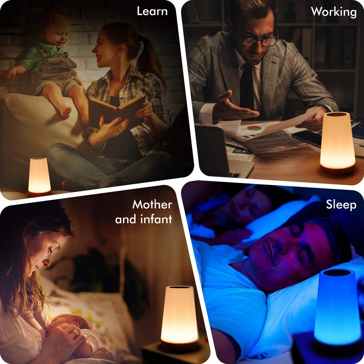 UWANTME Night Light, Dimmable Touch Lamp for Bedroom, Portable Table Bedside Lamps, 5 Brightness and 13 RGB Colors, Suitable for Bedroom/Baby Nursery/Bathroom/Hallways/Living Room