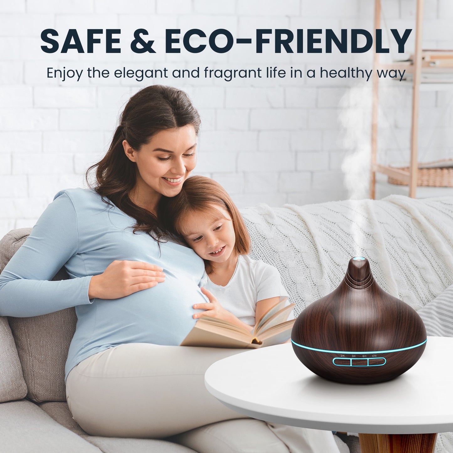 Noahstrong 500ml Essential Oil Diffuser with 8*10ml Nature Essential Oils Set, Woodgrain Aromatherapy Fragrant Oil Air Humidifier with Remote Control for Large Room Bedroom Office Car SPA Yoga