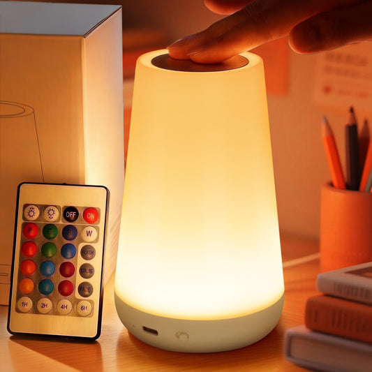 UWANTME Night Light, Dimmable Touch Lamp for Bedroom, Portable Bedside Table Lamps, 5 Brightness and 13 RGB Colors Night Light Suitable for Bedroom/Baby Nursery/Bathroom/Hallways/Living Room