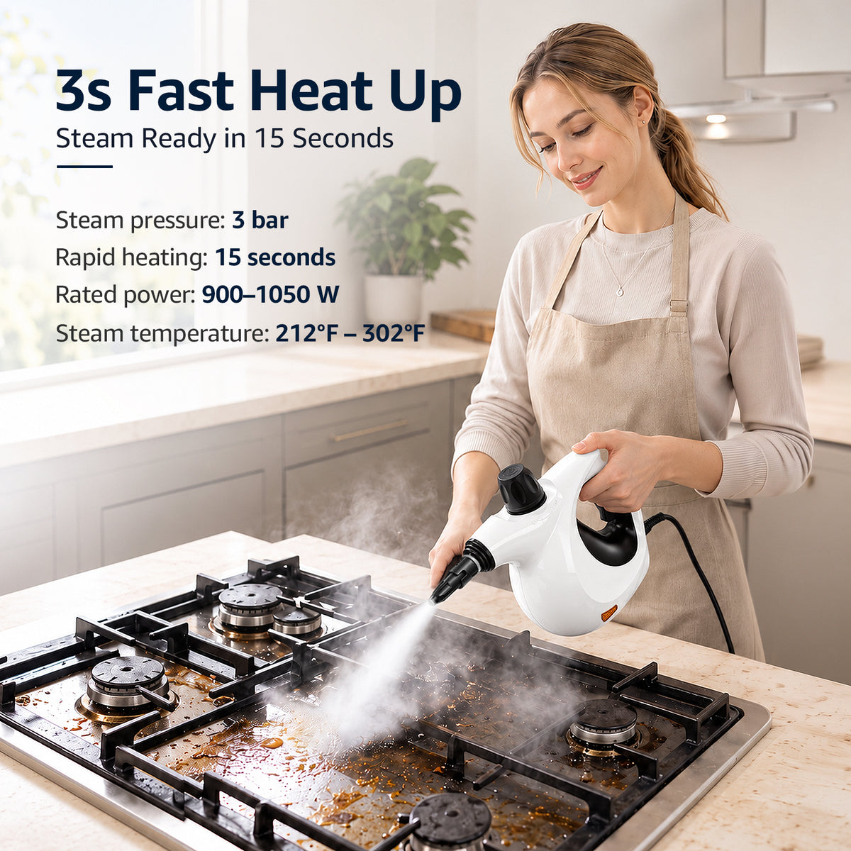 Jionchery Handheld Pressurized Steam Cleaner, 1050W Max Powerful Pump, Portable Steamer with 12 PCS Accessories, High-Temp Multi-Surface Cleaning for Kitchen Bathroom Car Home Use